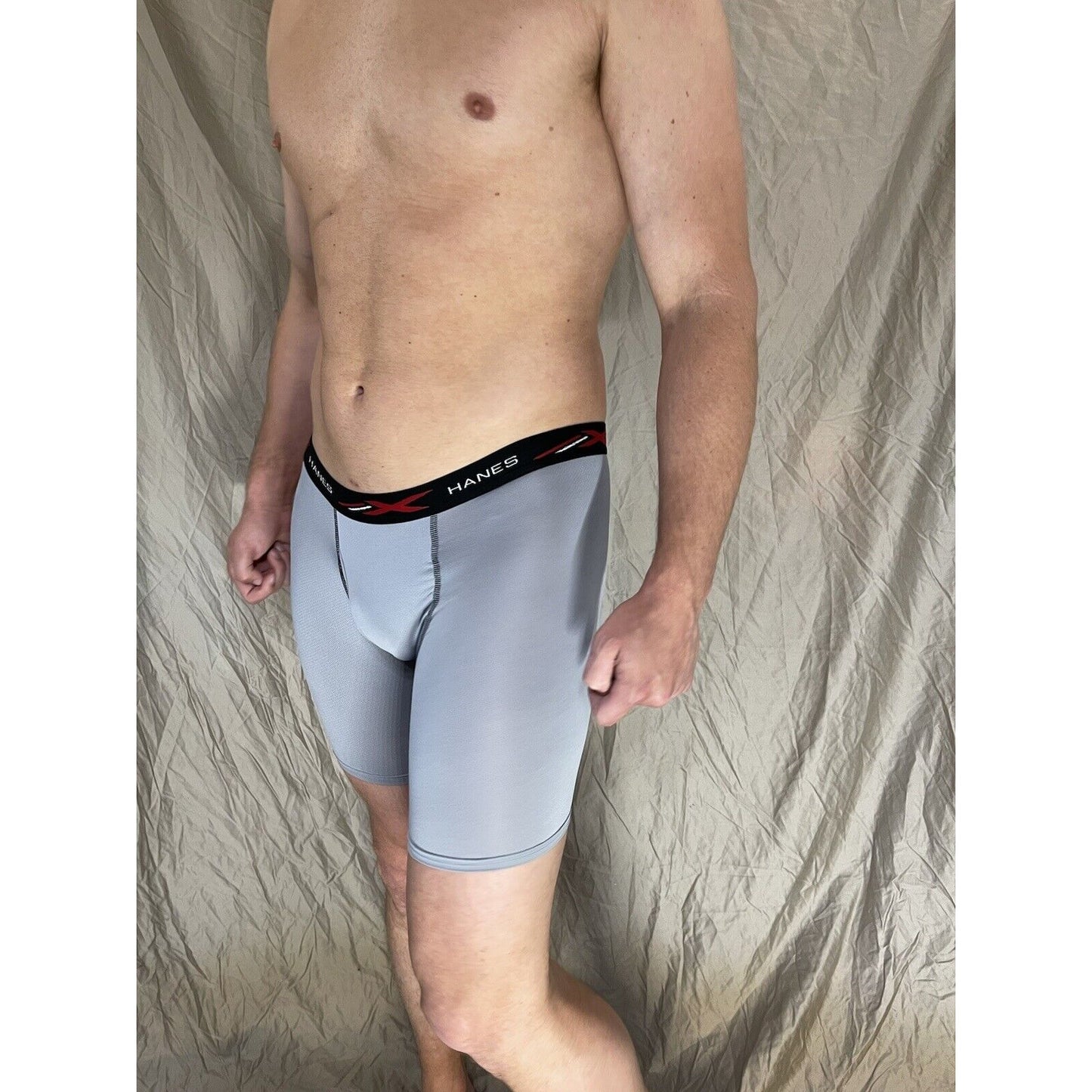men's hanes x-temp long leg gray black band medium