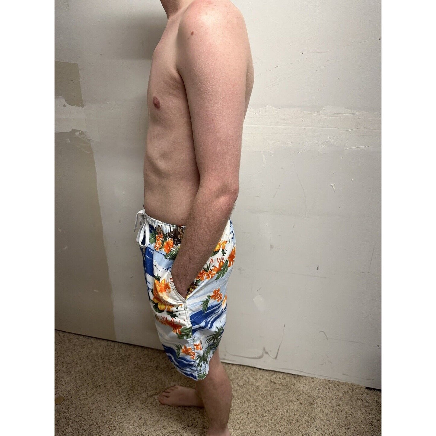 men’s merona medium hawaii bathing suit swim trunks blue