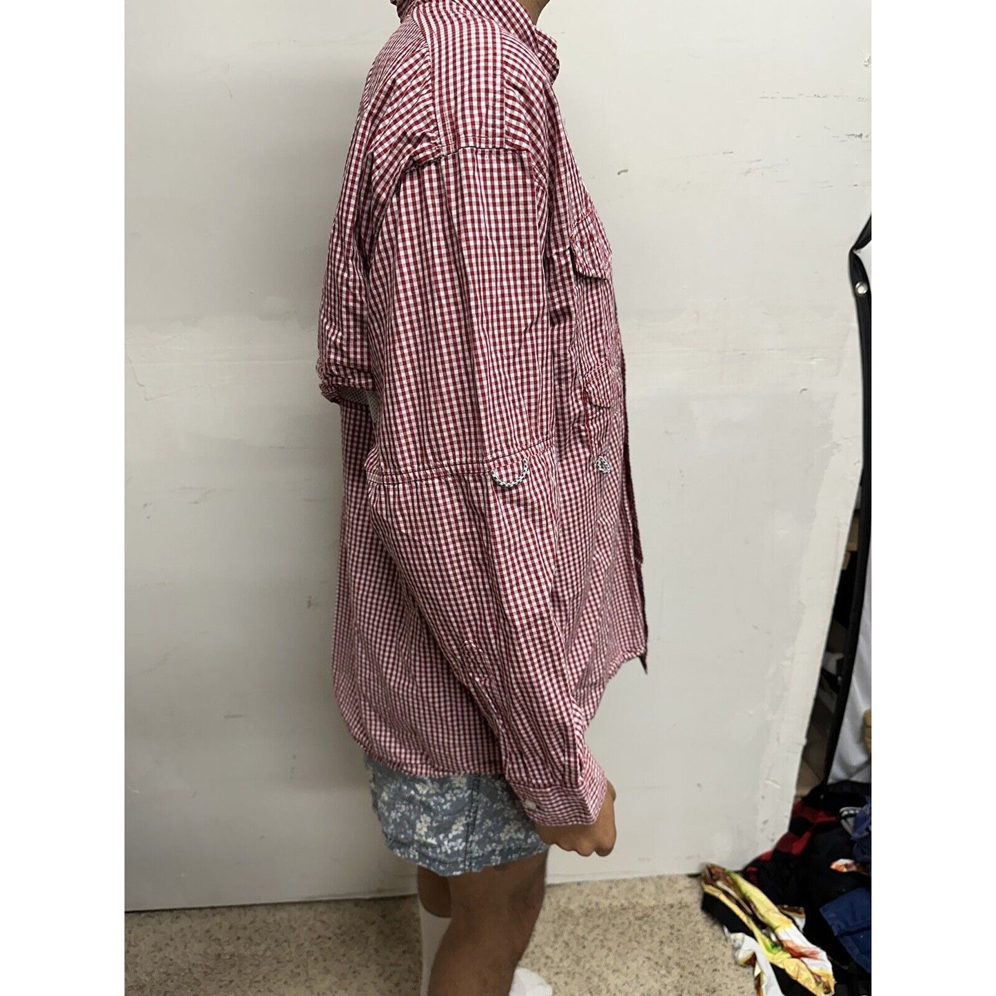 Men’s Red And White Checkered Columbia Super Bonehead Medium Gamecocks Shirt