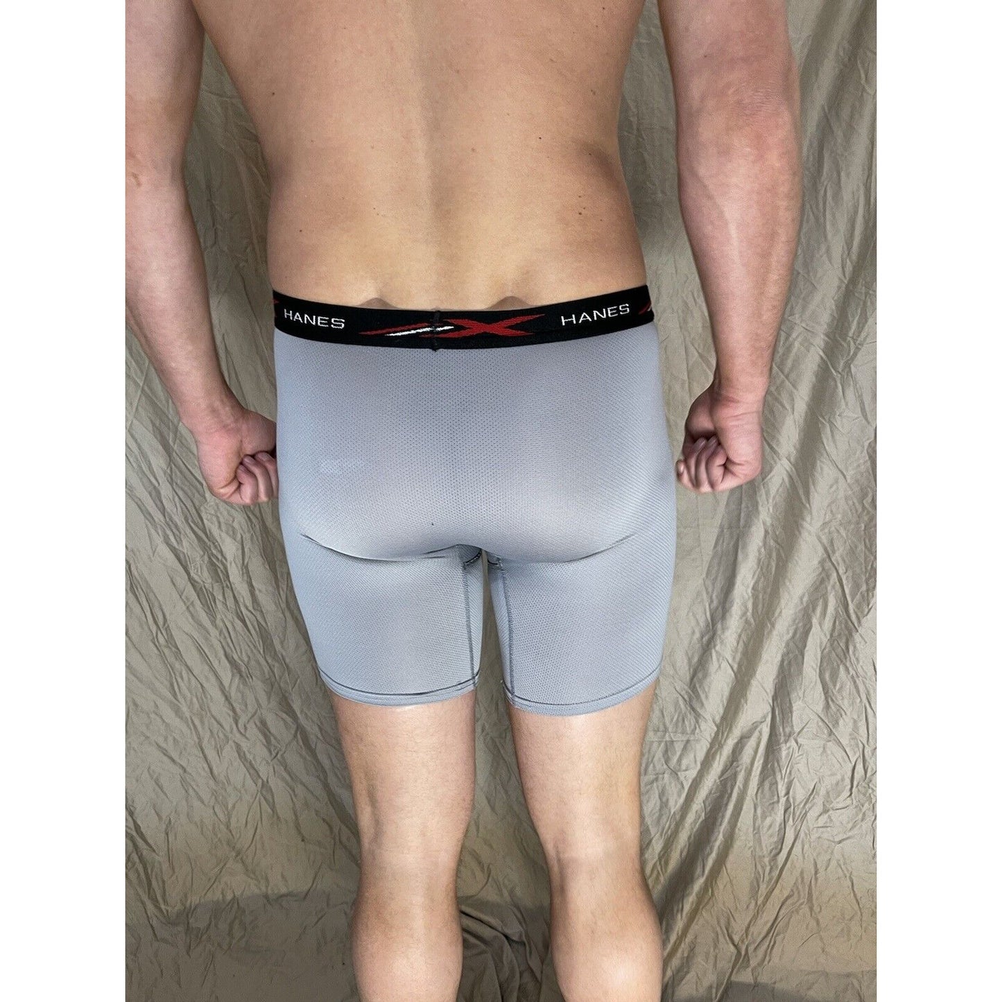 men's hanes x-temp long leg gray black band medium