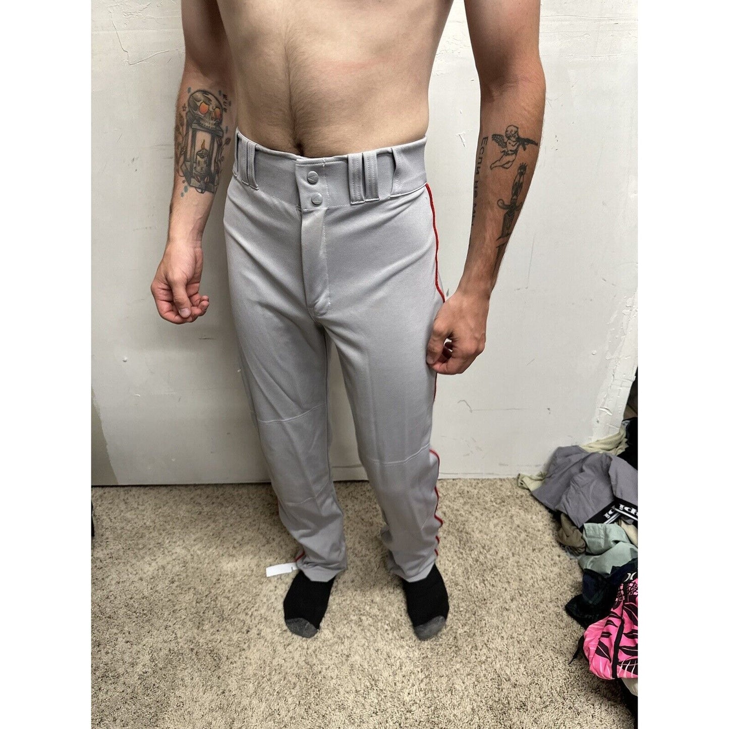 Men’s Chanmpro Adult Small Gray Baseball Pants Red Stripe