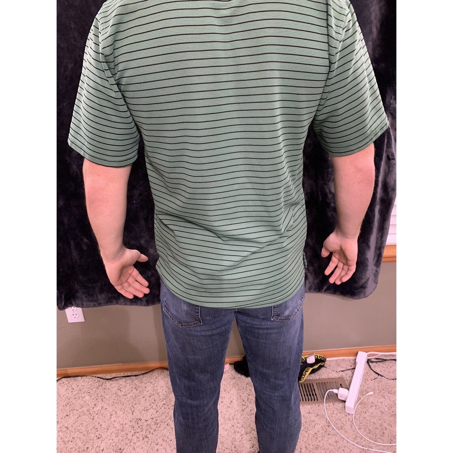 Grand Slam Mens Short Sleeve Green Striped Performance Golf Polo Polyester Sz M