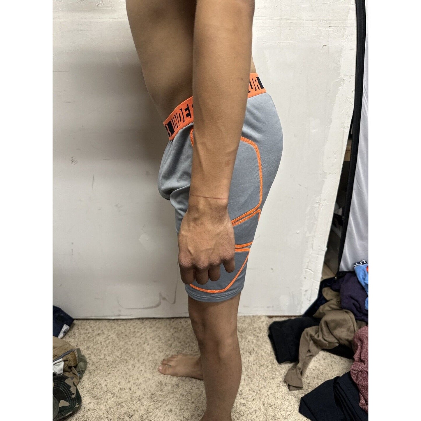 Boys Youth XL Under Armour Gray Baseball Sliding Shorts Football Girdle Orange