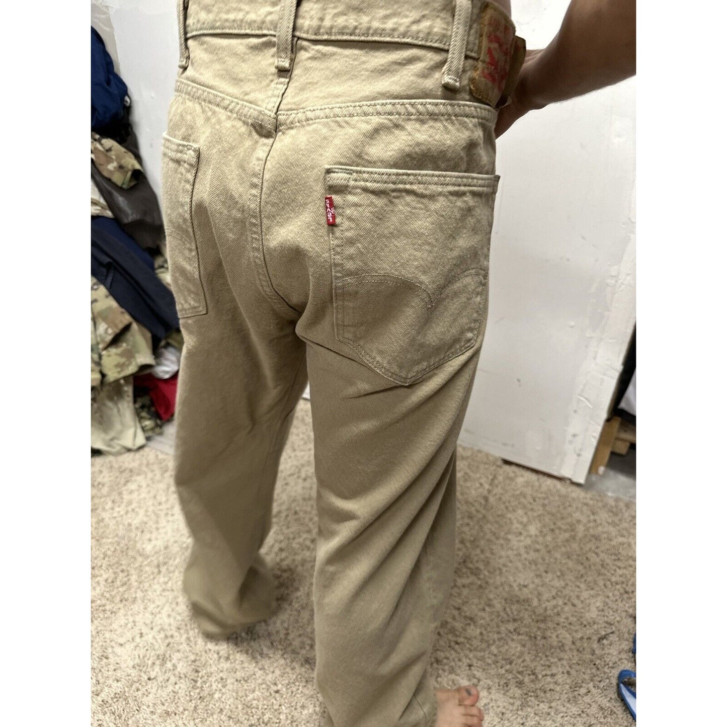 Levi's 501 Denim Beige Khaki Jeans - Size 40 X 32 Button Fly Lightweight Denim