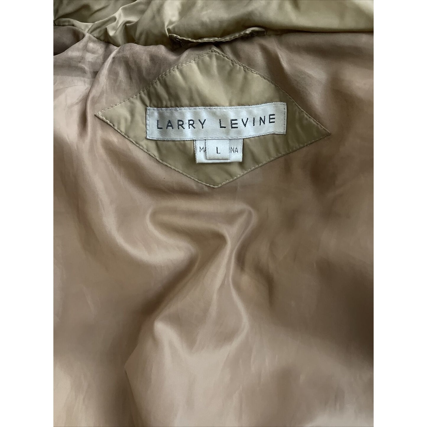 Larry Levin Women's Large Tan Puffy Snap jacket Down Faux Fur