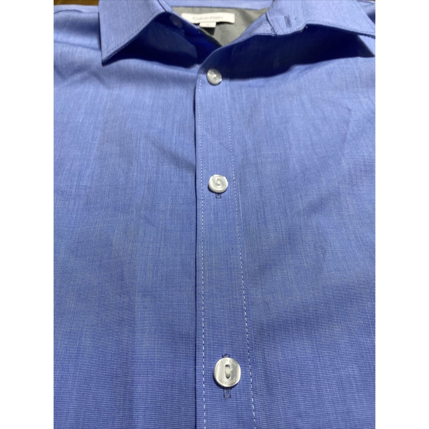 Calvin Klein Men’s Medium Plain Blue Button-Down Formal Cotton Long Sleeves