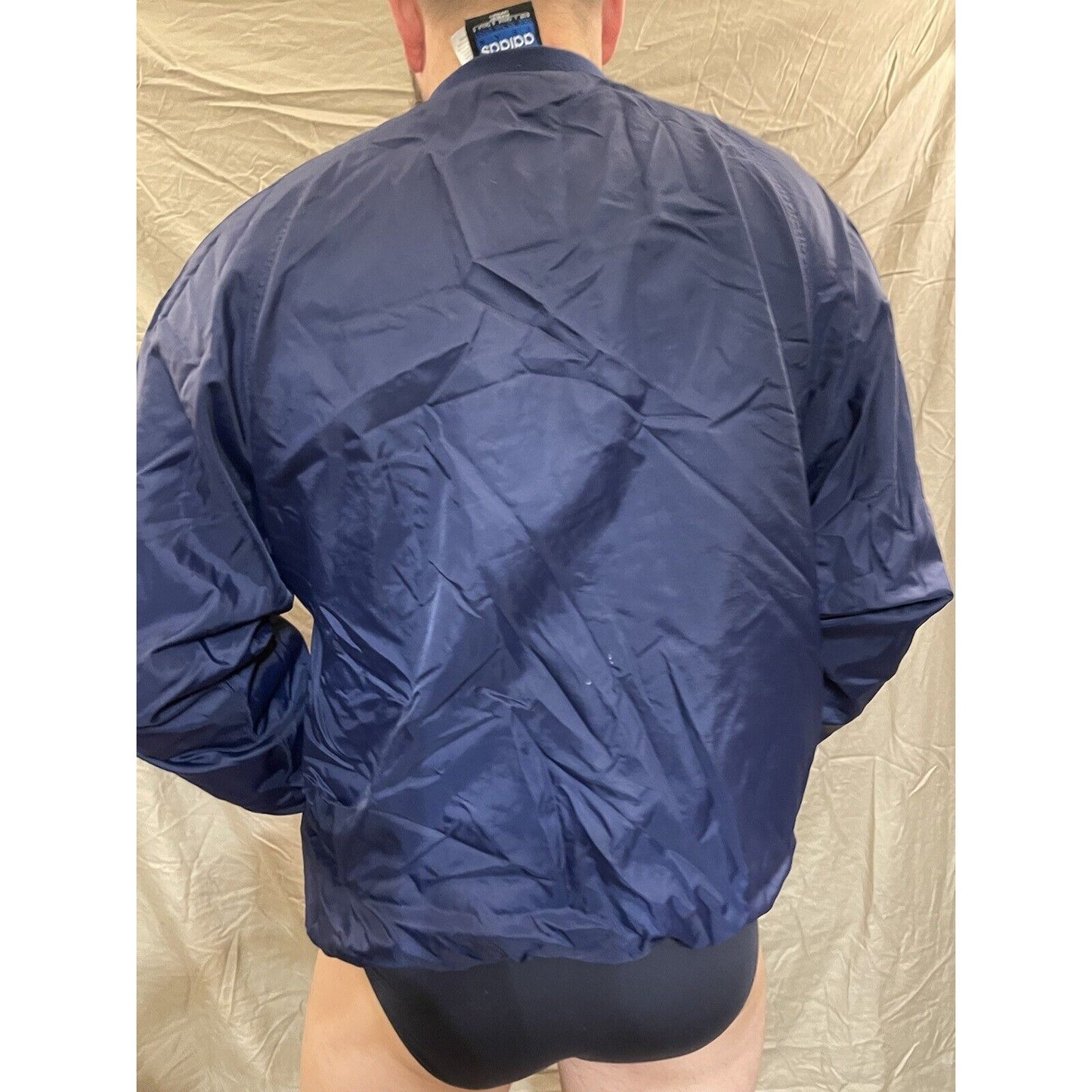 Blue Adidas Mens Team Windbreaker Sz. Large Striped Pullover