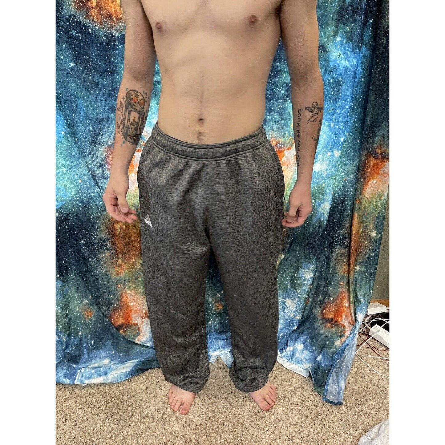 Men's Adidas Medium Gray Sweat pants athletic zip pockets Climawarm