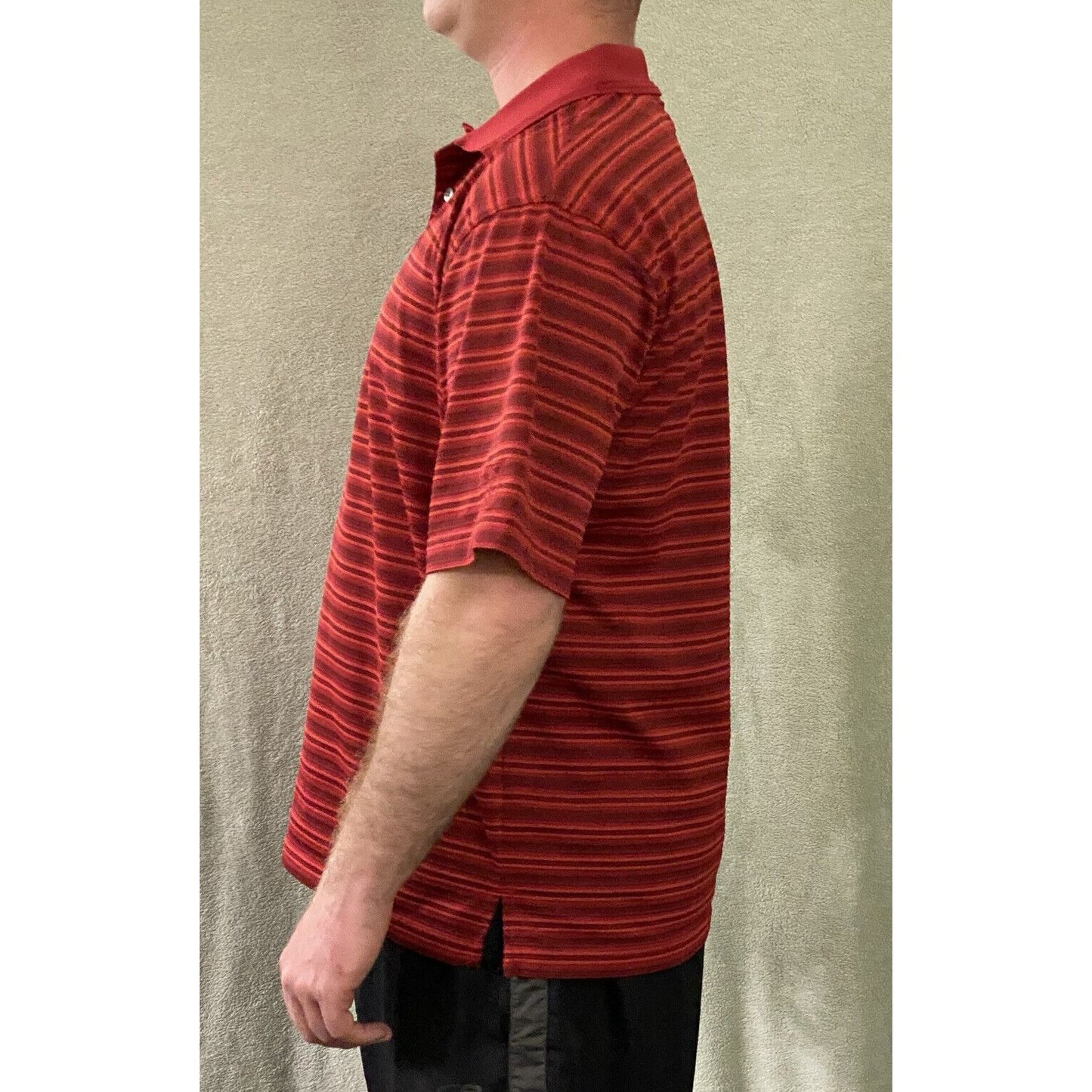 PGA Tour Men’s Large Golf Red Stripes Polyester Polo Shirt