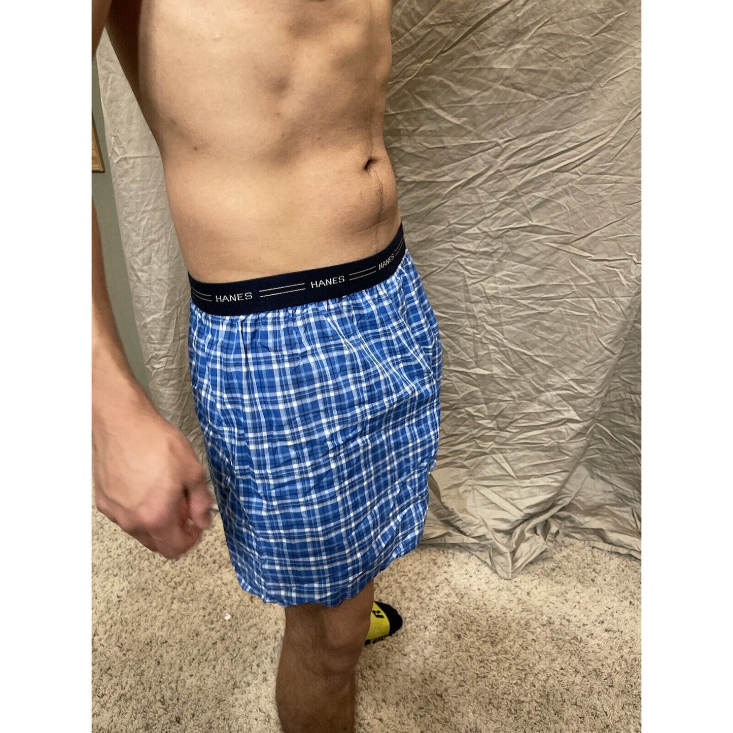 men's large blue plaid comfort flex boxer shorts