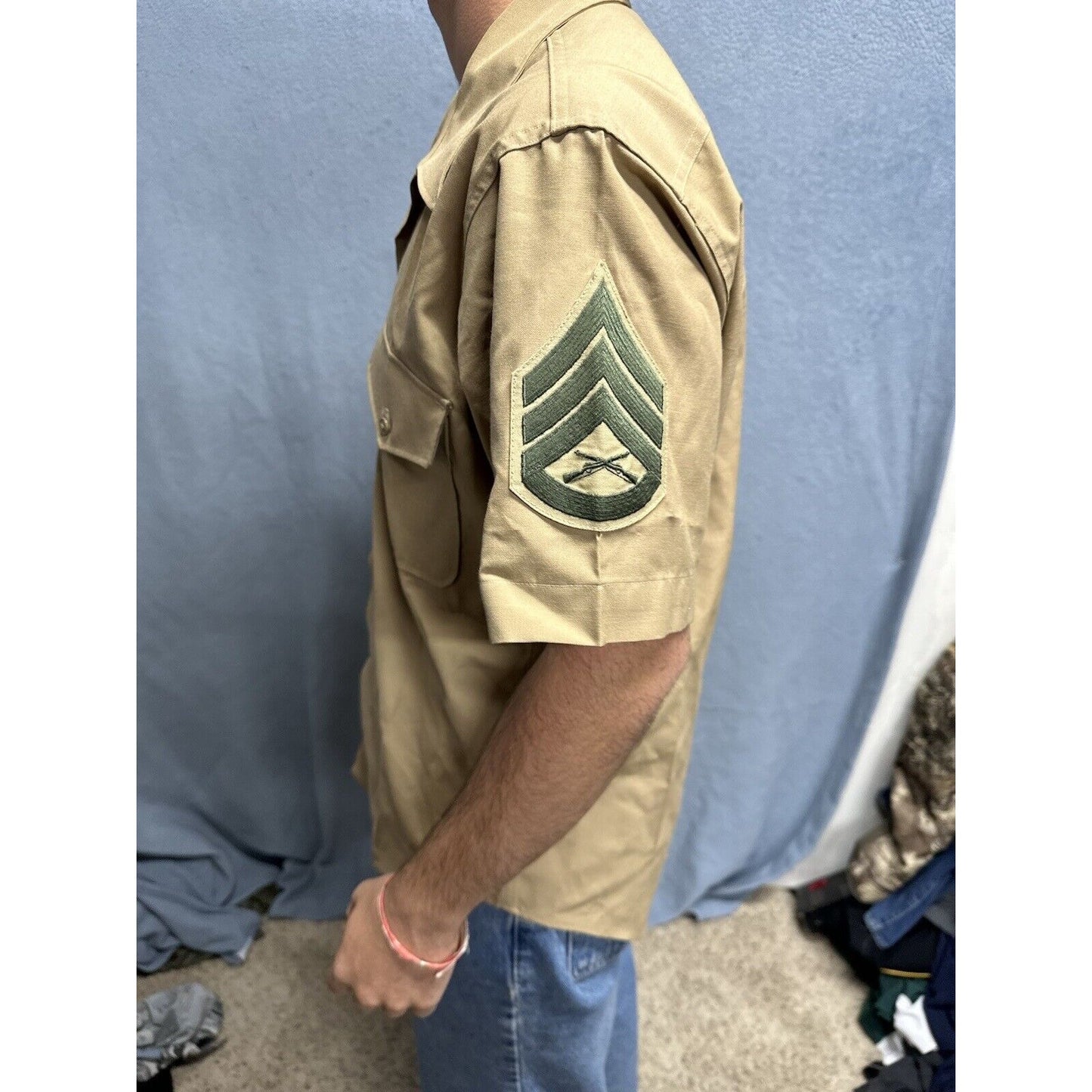 Usmc Marine Corps Khaki Creighton Button Up Uniform Shirt Medium 15-15.5