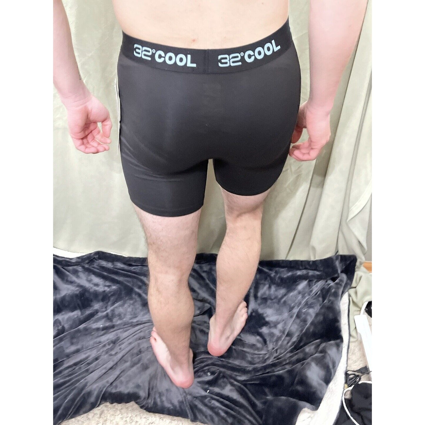 32 Degrees Cool Size Black Large Mens Boxer Briefs 7% Spandex light blue band