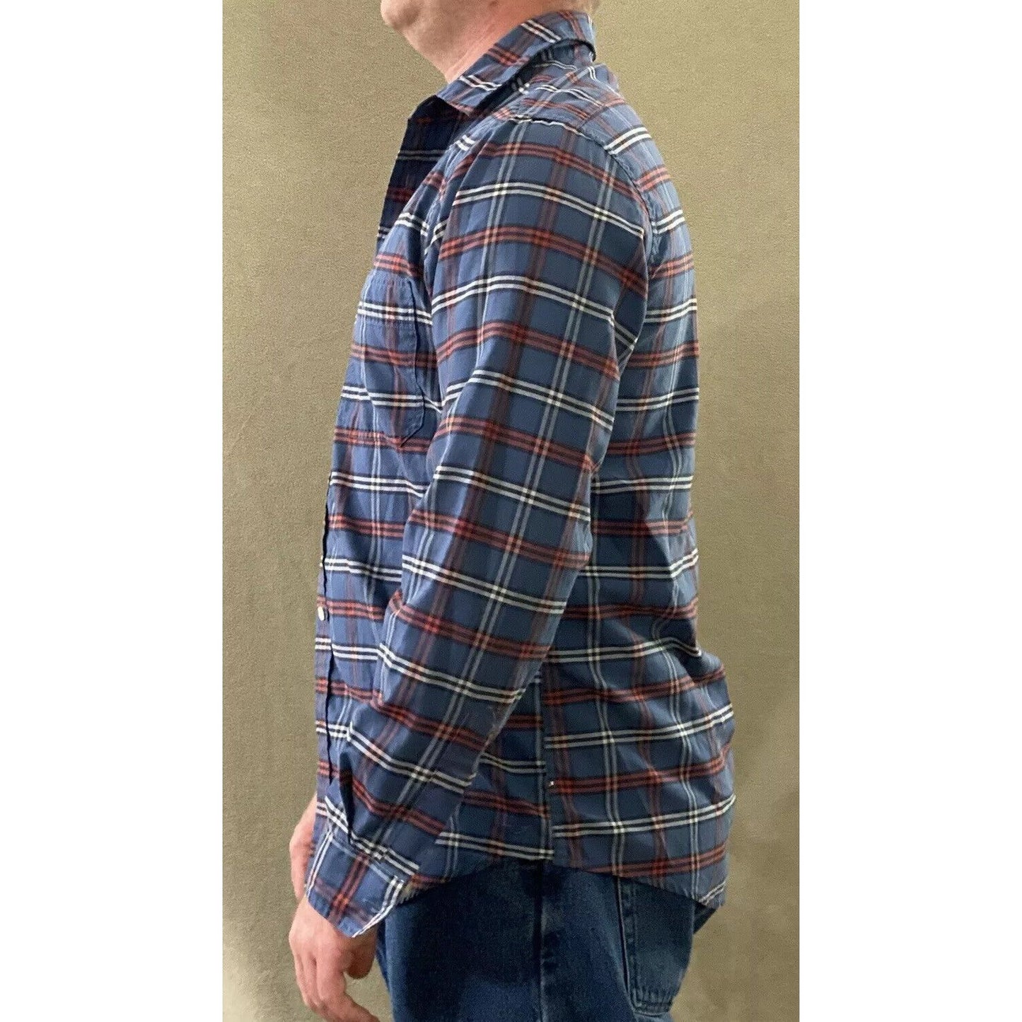 Dockers Men’s Medium Blue Red White Plaid Casual Button-down Long Sleeves Shirt