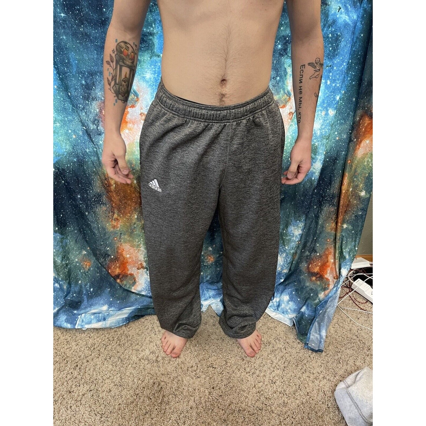Men's Adidas Medium Gray Sweat pants athletic zip pockets Climawarm