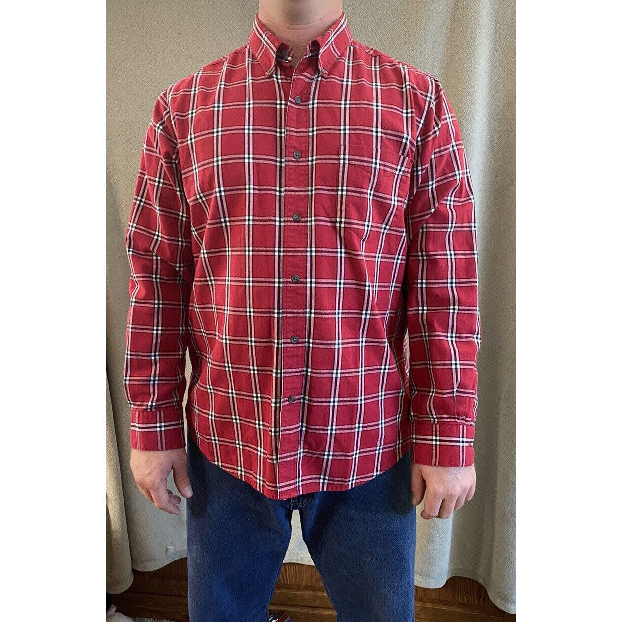 Chaps Ralph Lauren Men’s Large Red Plaid Button-down Cotton Long Sleeves Shirt