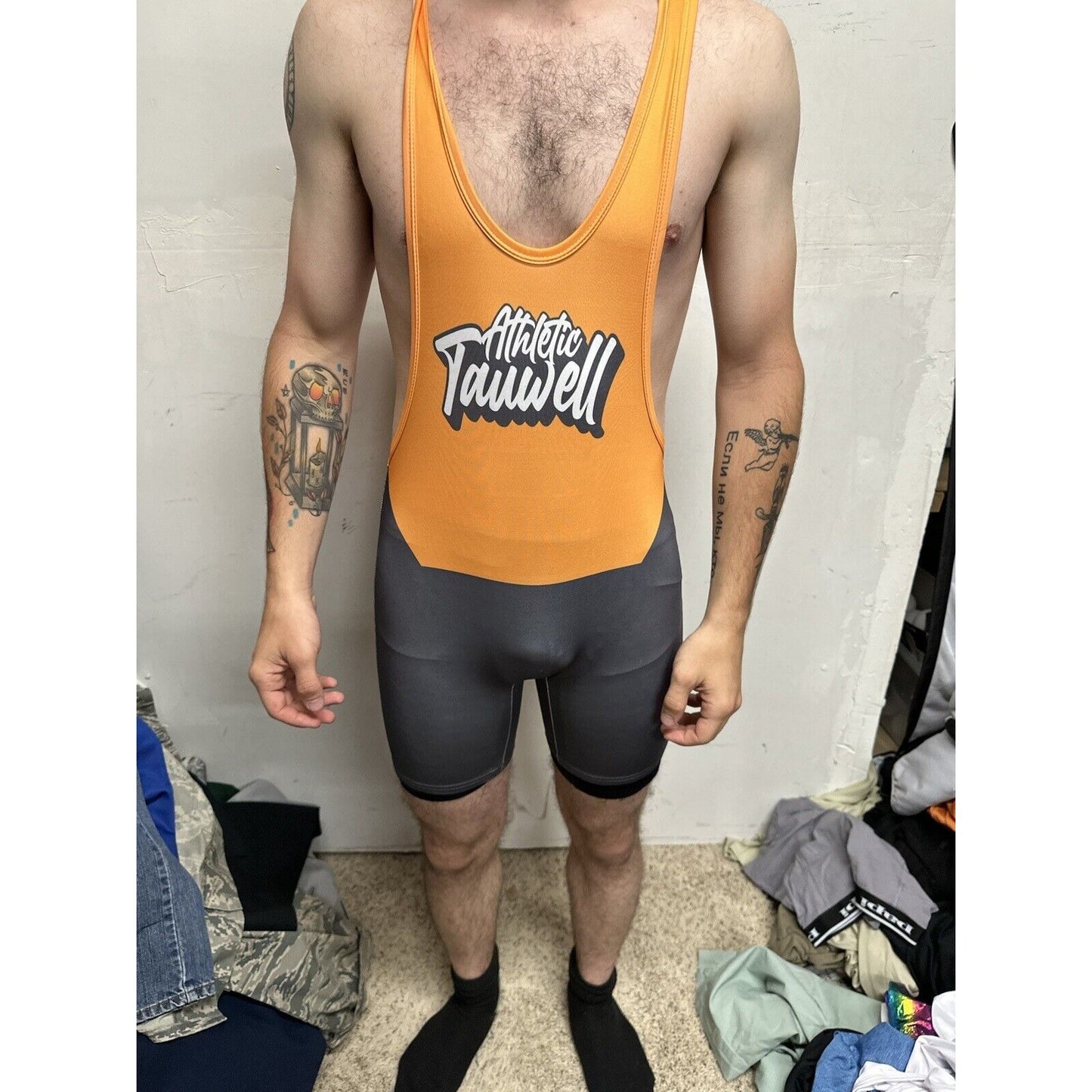 Men’s Medium Orange And Gray Tauwell Athletic Wrestling Singlet