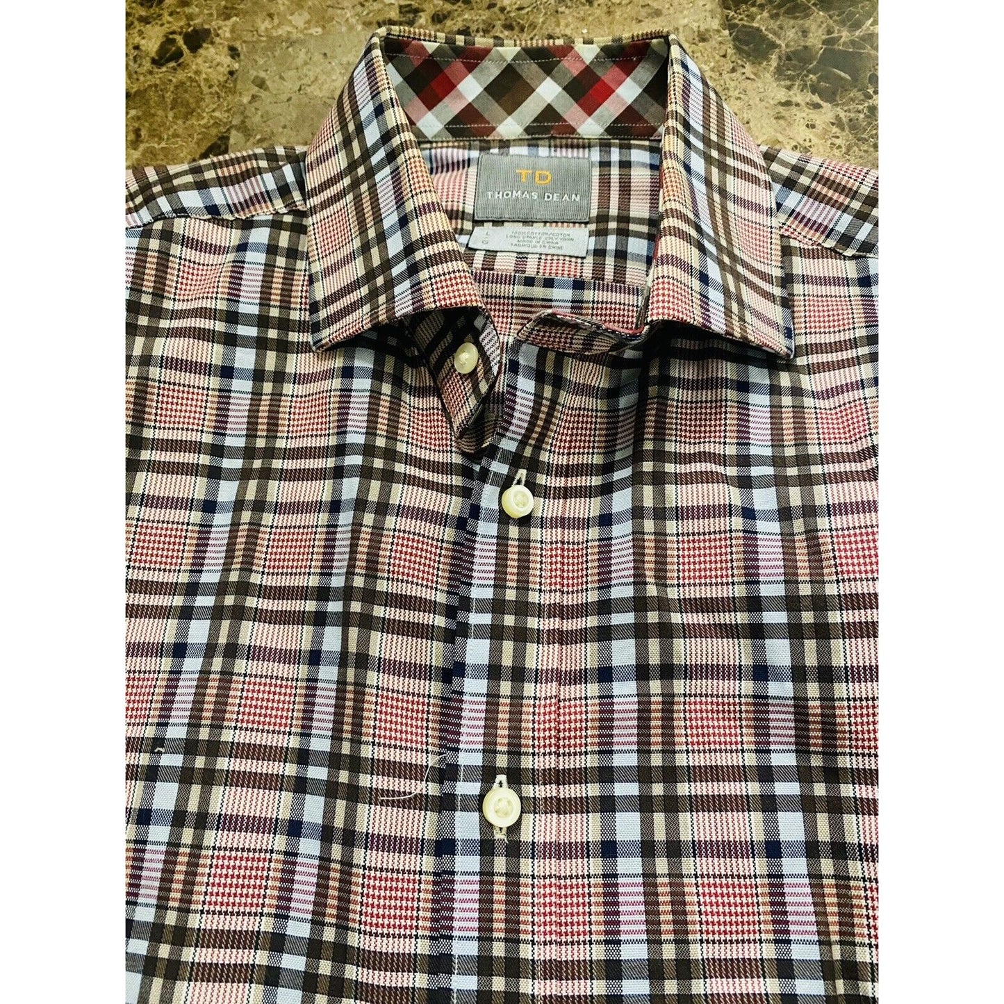 Thomas Dean Men’s Large Red / Pink Plaid Button-down Long Sleeves