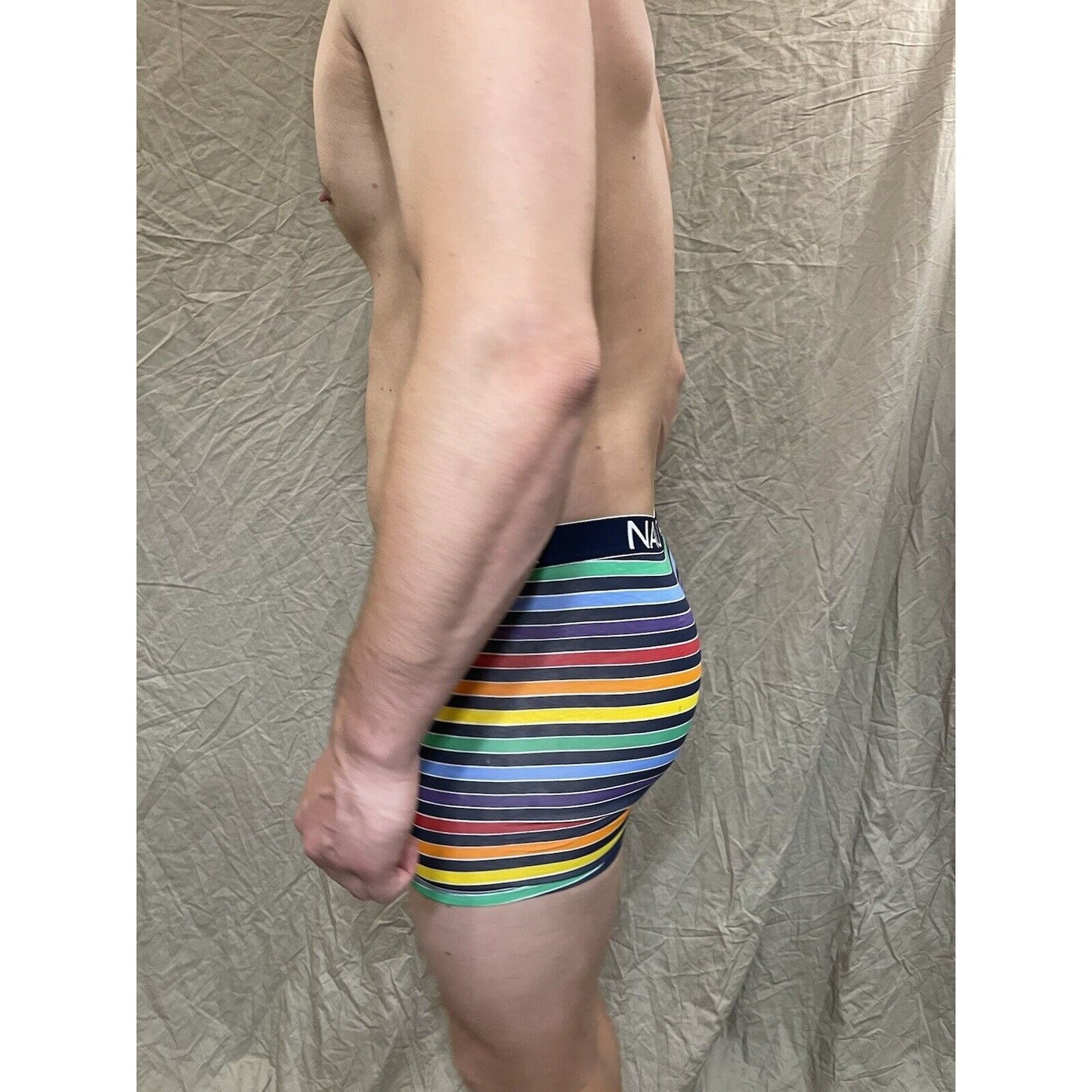 men's Rainbow Pride nautica 5% spandex boxer brief Blue Extra Large