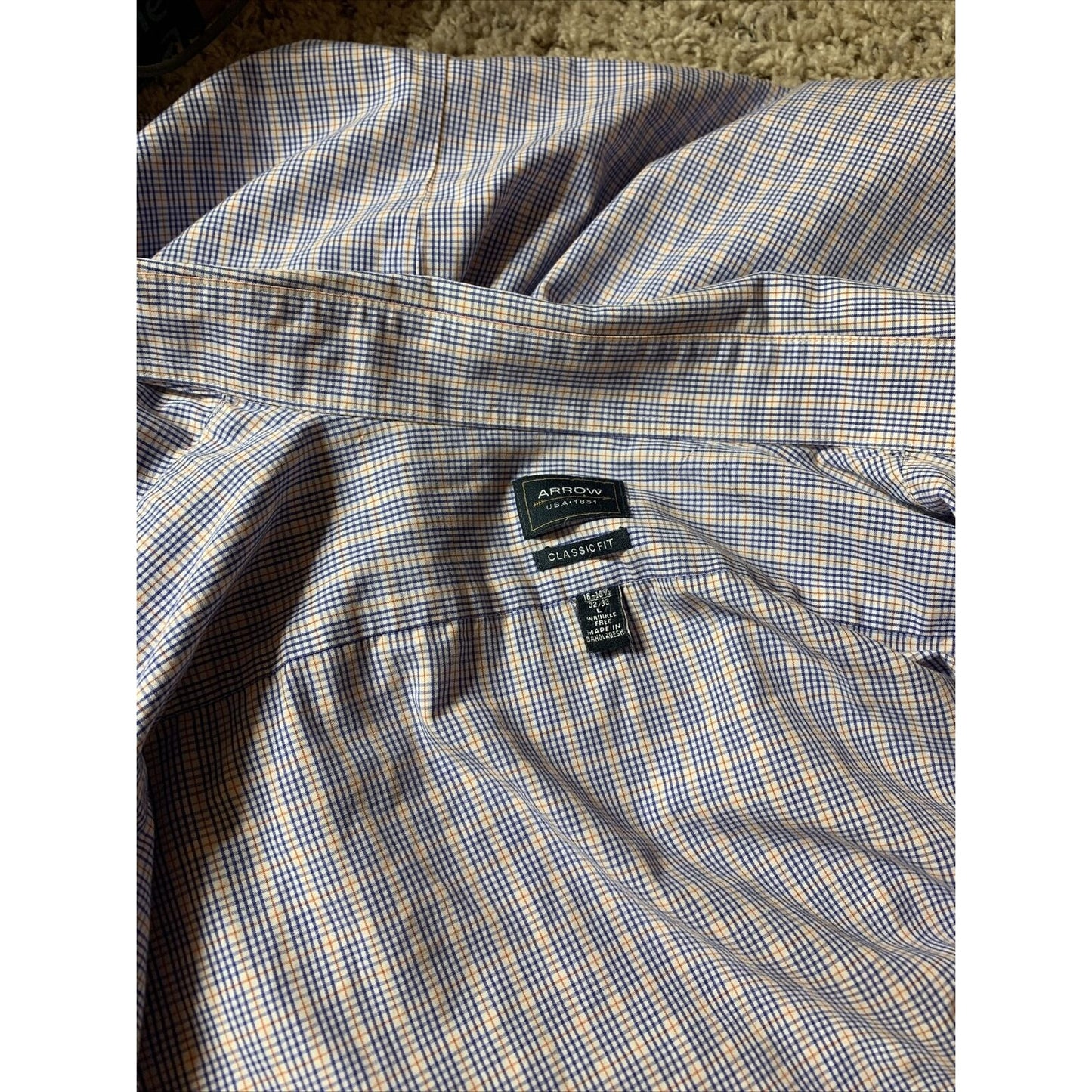 Arrow Button Up Dress Shirt Men's 16 32-33 Long Sleeve Multi Plaid Classic Fit