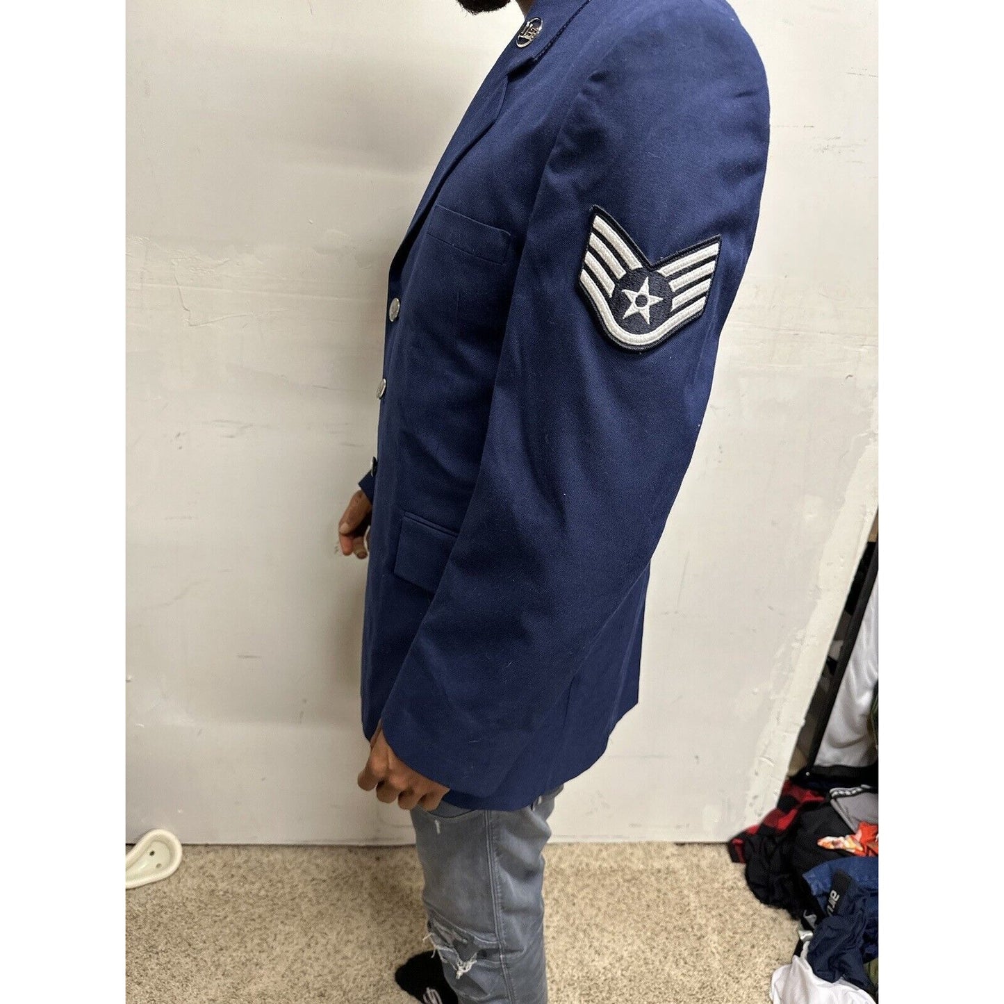 Men’s 40R Coat Uniform Air Force Blue Jacket Staff Sergeant Rank US Insignia
