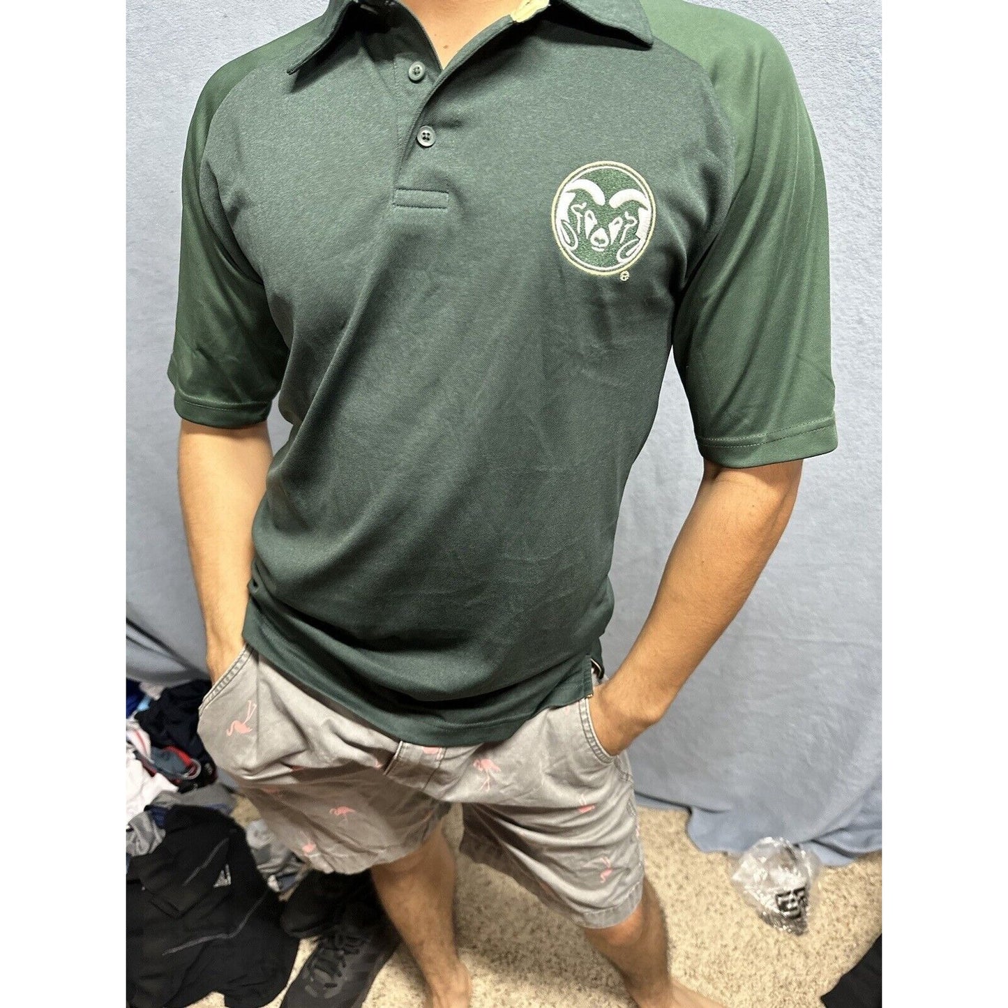 Men’s Champion Small Polo Colorado State University Rams Shirt Green