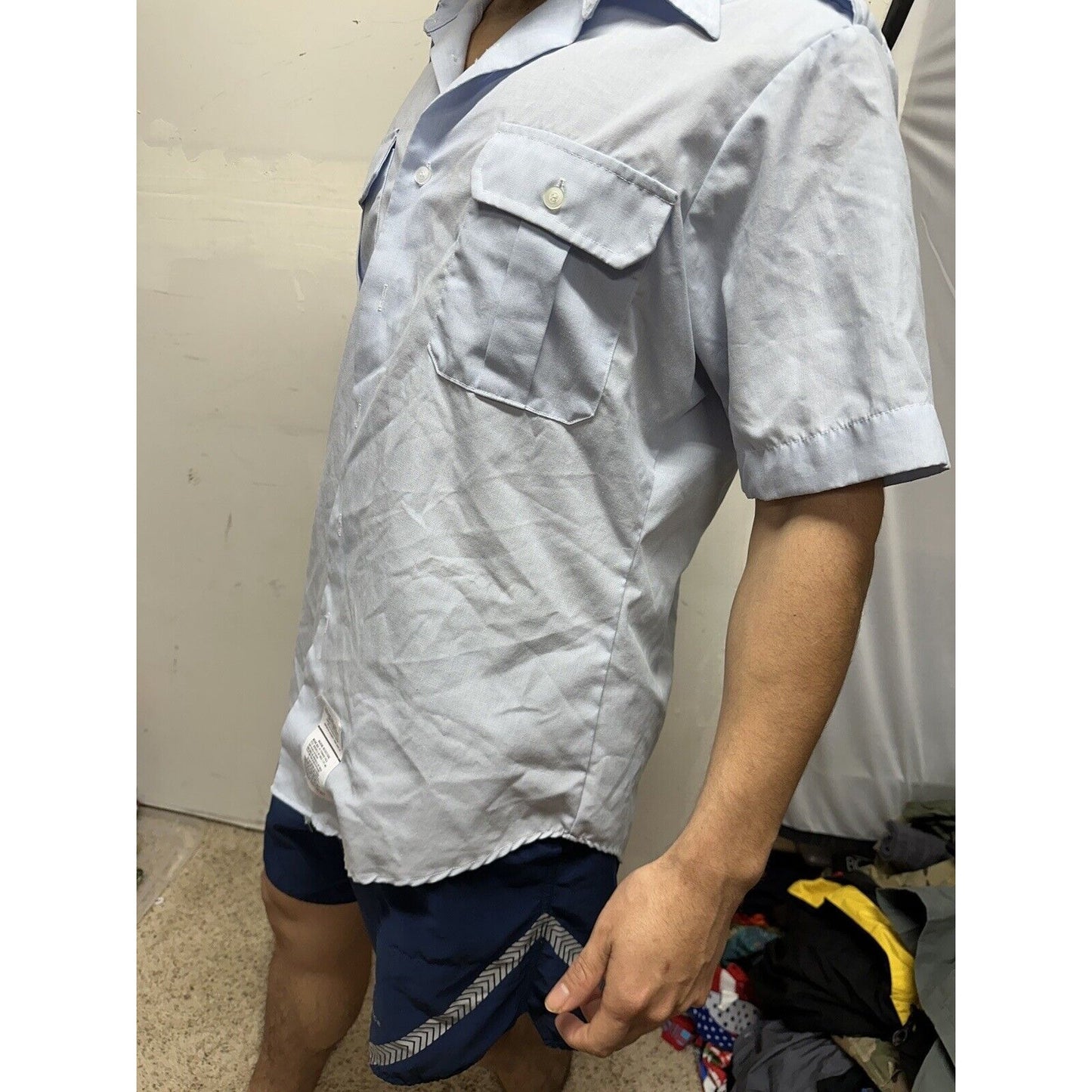 Men’s Air Force ussf Coast Guard Blue Dress Shirt Short Sleeve Uniform 16.5R