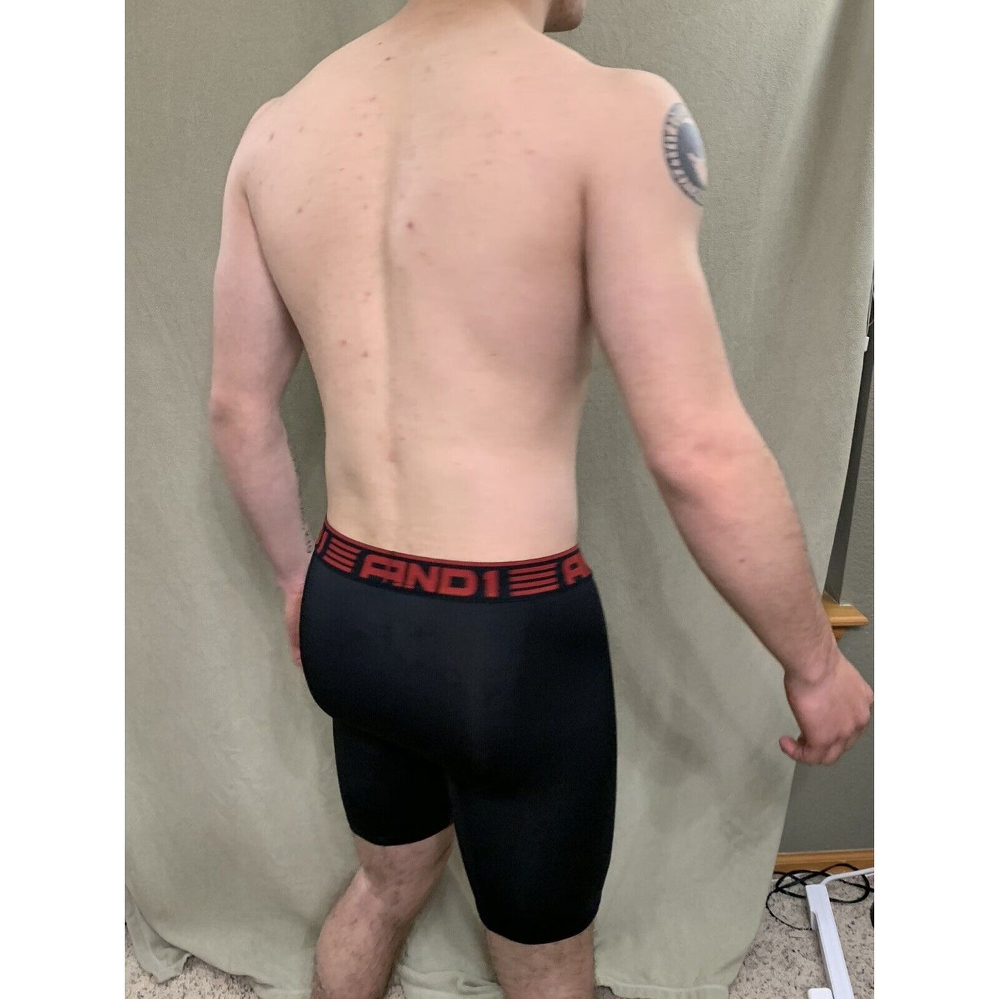 Men’s Black With Red Band Medium AND1 Compression Performance Boxer Briefs
