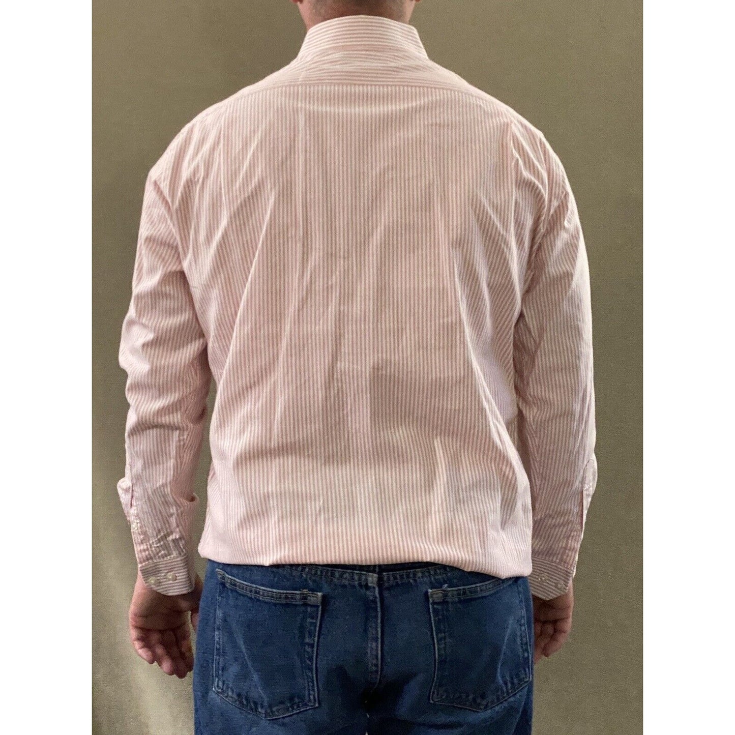 Nautica Men’s Size 16.5 (34/35) Active Fit Pink White Stripes Button-down Shirt