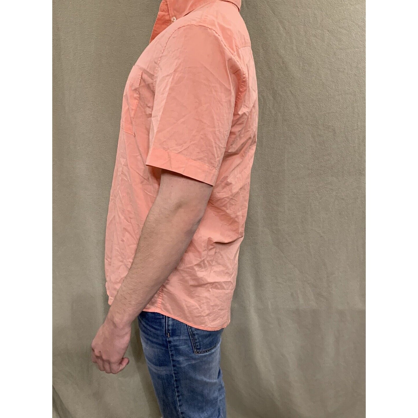 H&M Men Short Sleeve Button Shirt Casual Top Size Medium Regular Fit - Salmon