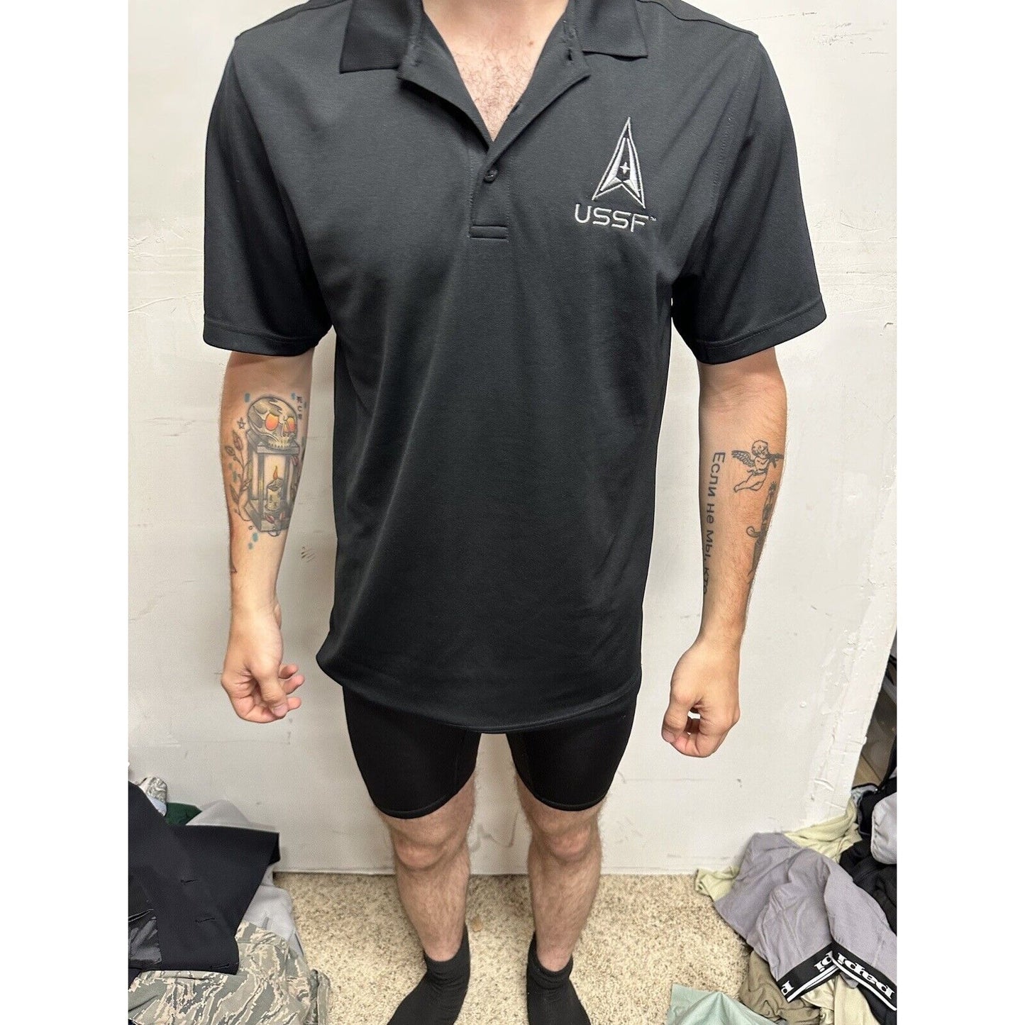 Men’s USSF Space Force Black Port Authority Medium Polo Shirt Short Sleeves