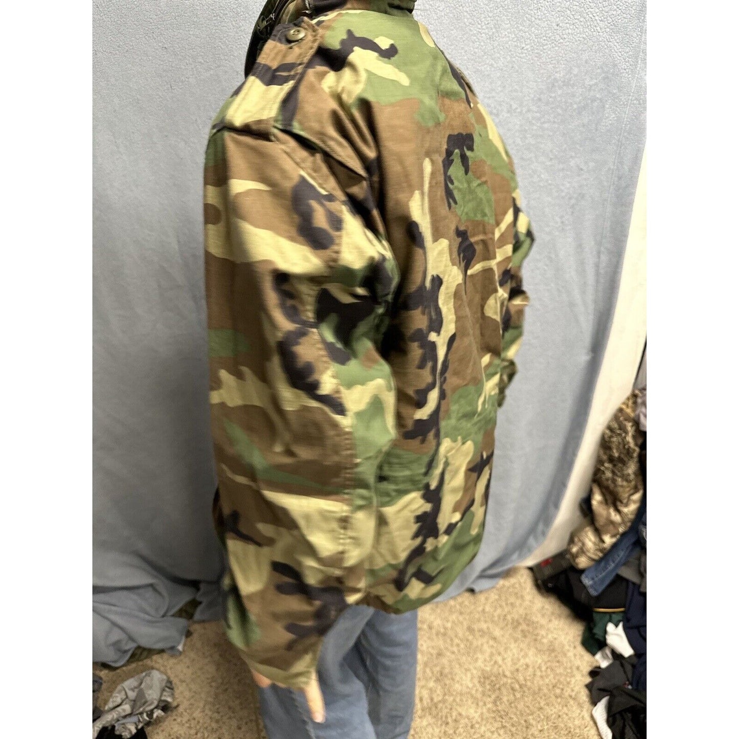 Men’s Large Regular Vintage BDU Uniform Cold Weather Field Jacket Woodland Camo