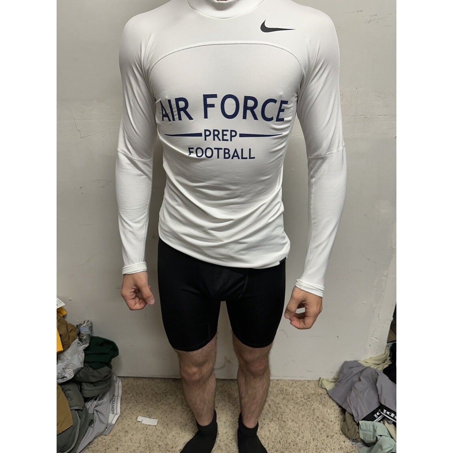 Men’s White Nike Pro Compression Hyper Warm Air Force Prep Football Shirt