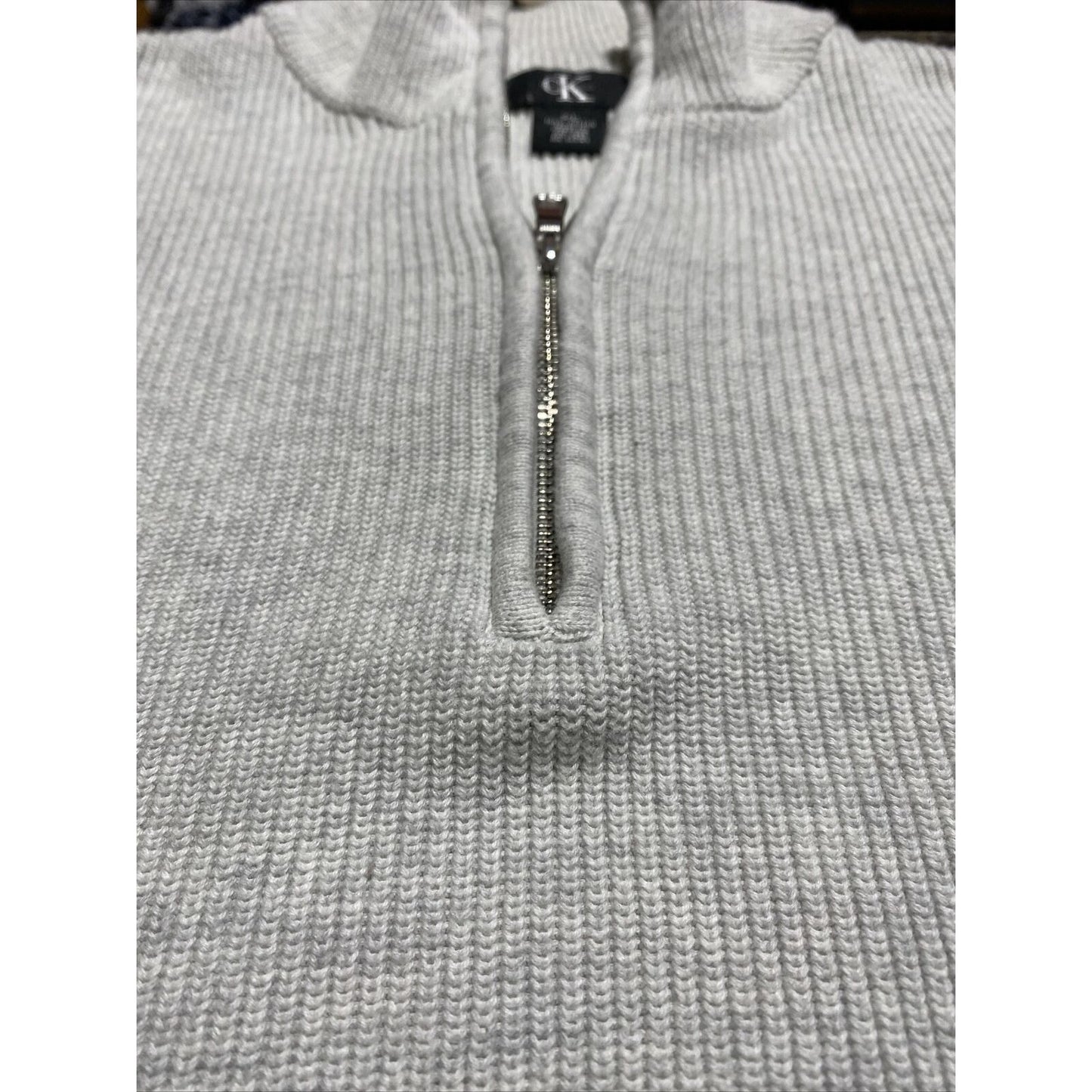 Calvin Klein Men’s XL White Cotton Mock Neck 1/4 Zip Pullover Sweater