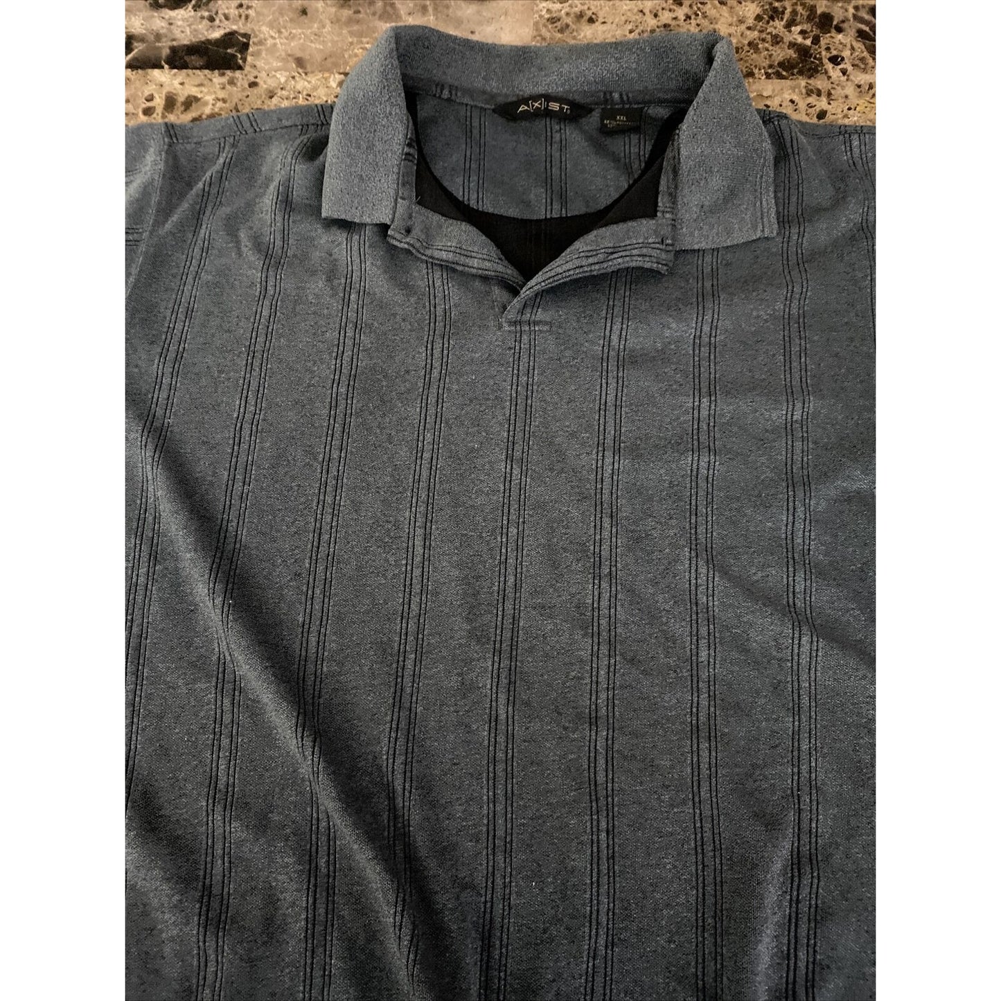 AXIST Men's XXL Dark Gray Stripes Knit Polyester-Cotton Polo Shirt