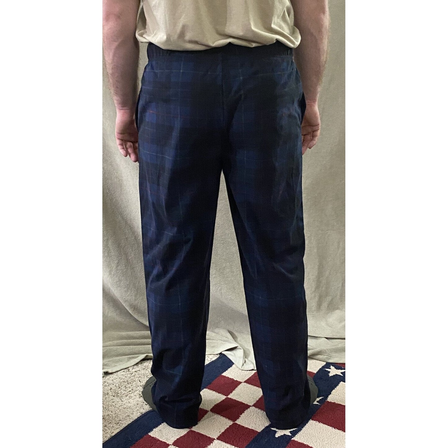 Nautica Sleepwear Men’s Medium Dark Blue Plaid Lounge Polyester Pajama Pants