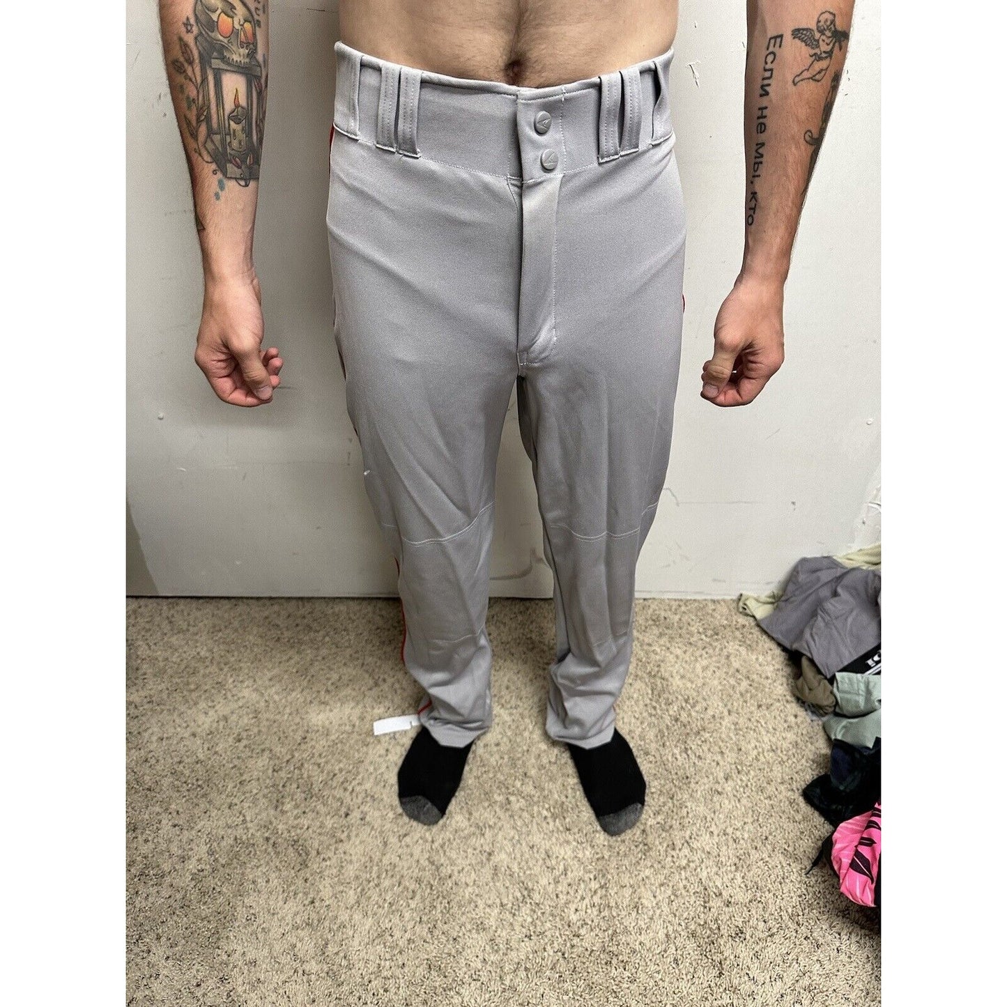 Men’s Chanmpro Adult Small Gray Baseball Pants Red Stripe