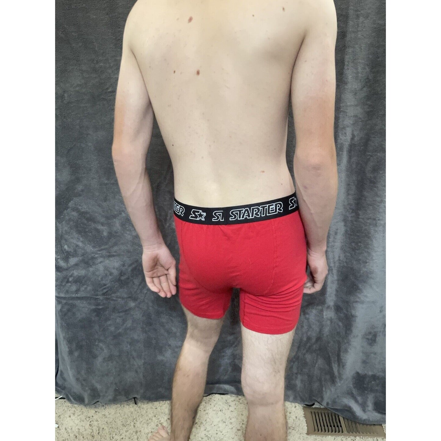 men's red starter black label large red boxer brief 5% spandex