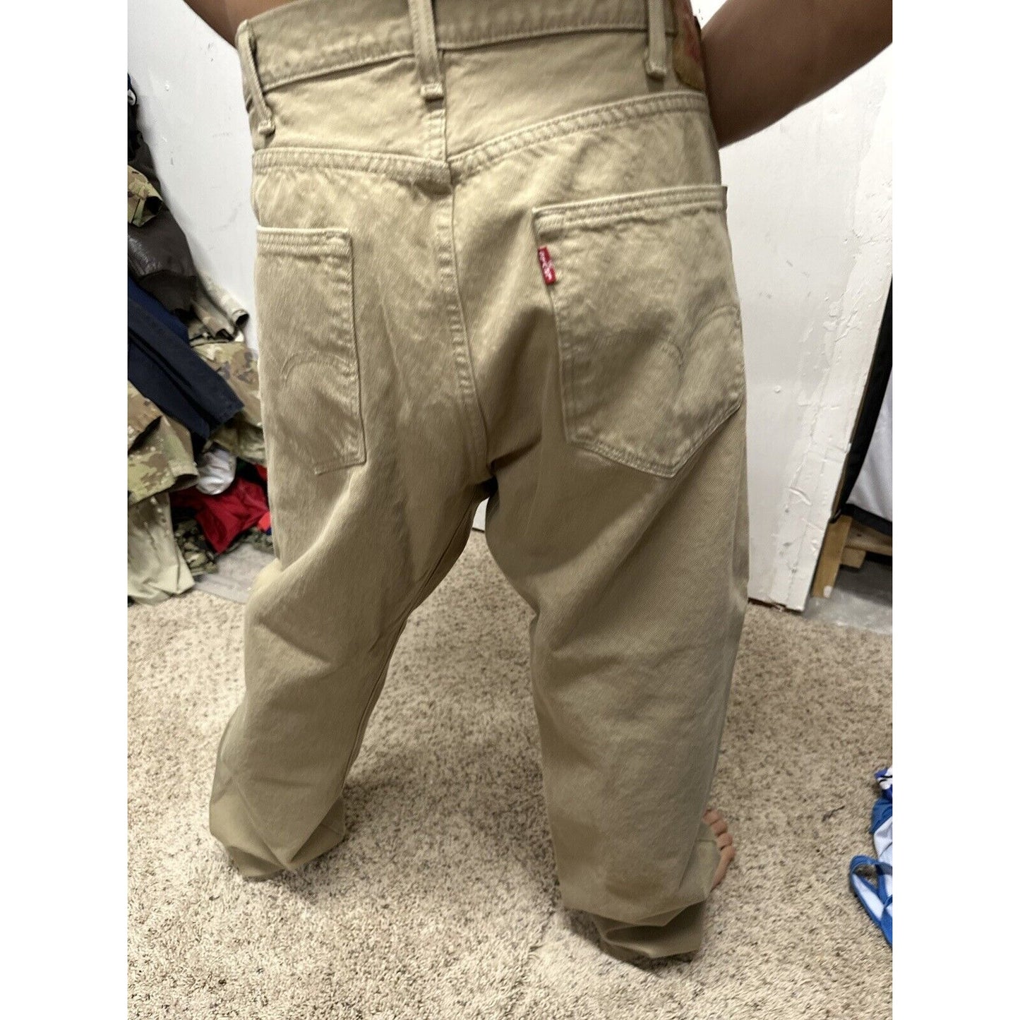 Levi's 501 Denim Beige Khaki Jeans - Size 40 X 32 Button Fly Lightweight Denim