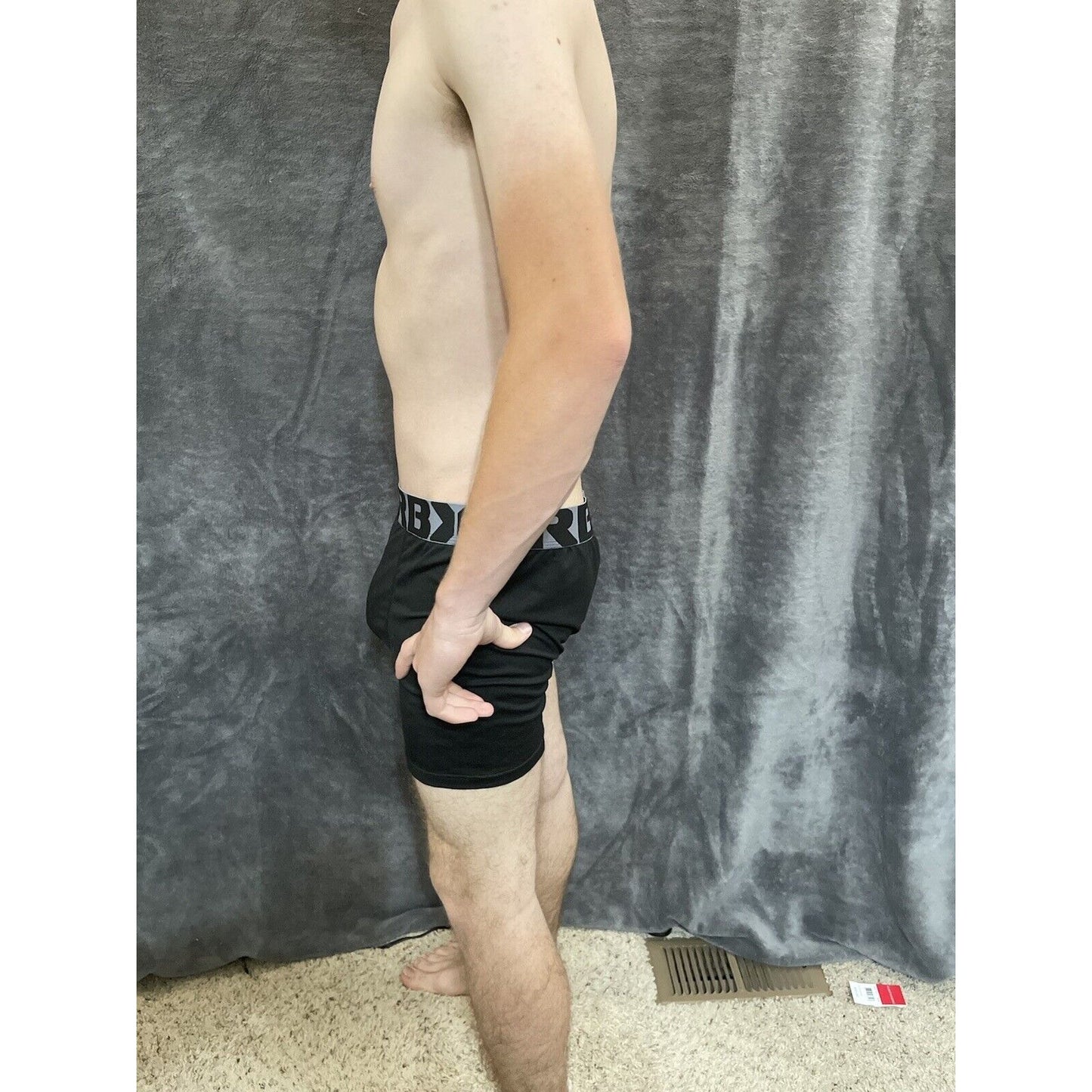 men's Black with gray Band RBX large compression boxer briefs 10% spandex