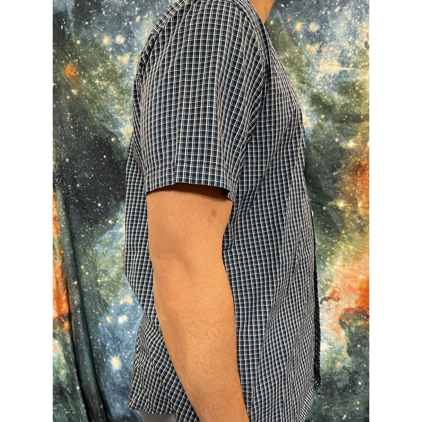 Tommy Hilfiger Men’s Large classic fit button up short sleeve shirt Blue Green