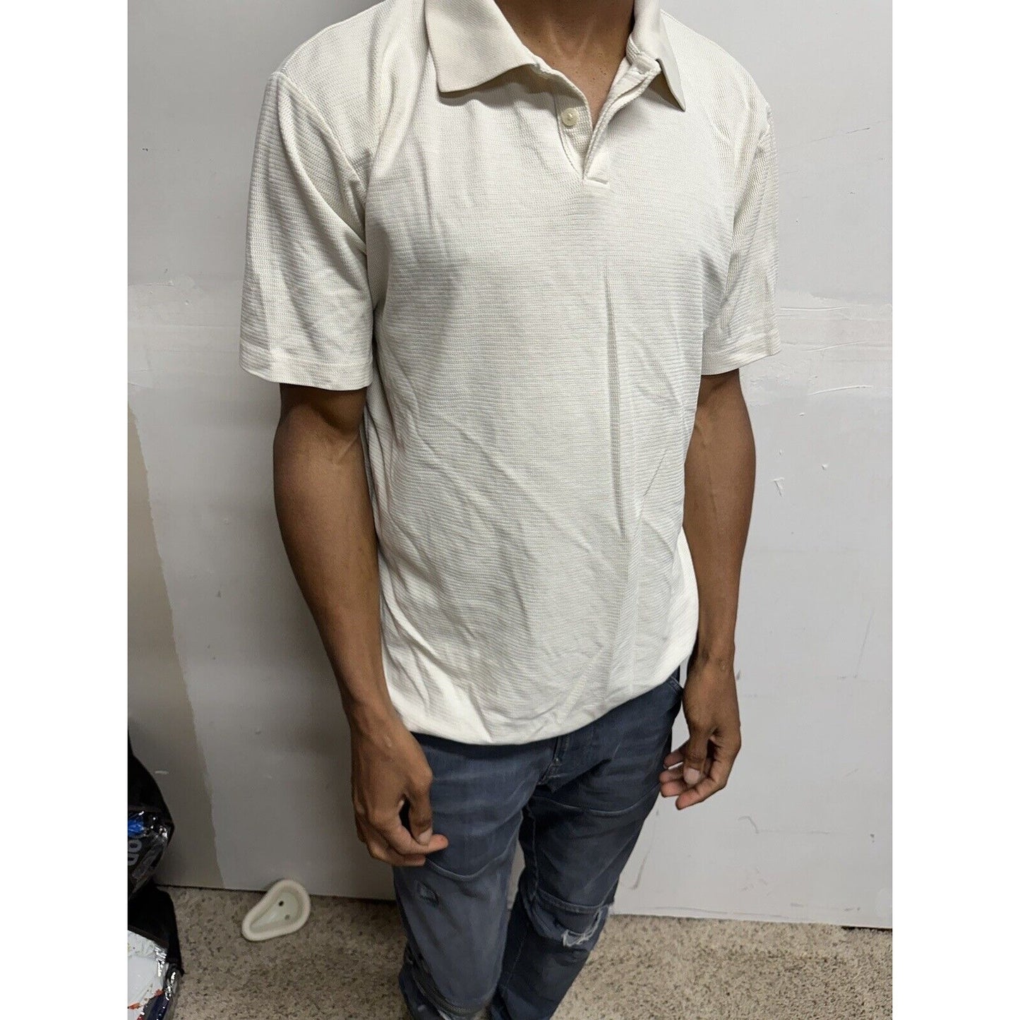 Men’s Large Cream Colored Crazy Horse Short Sleeve Polo Shirt
