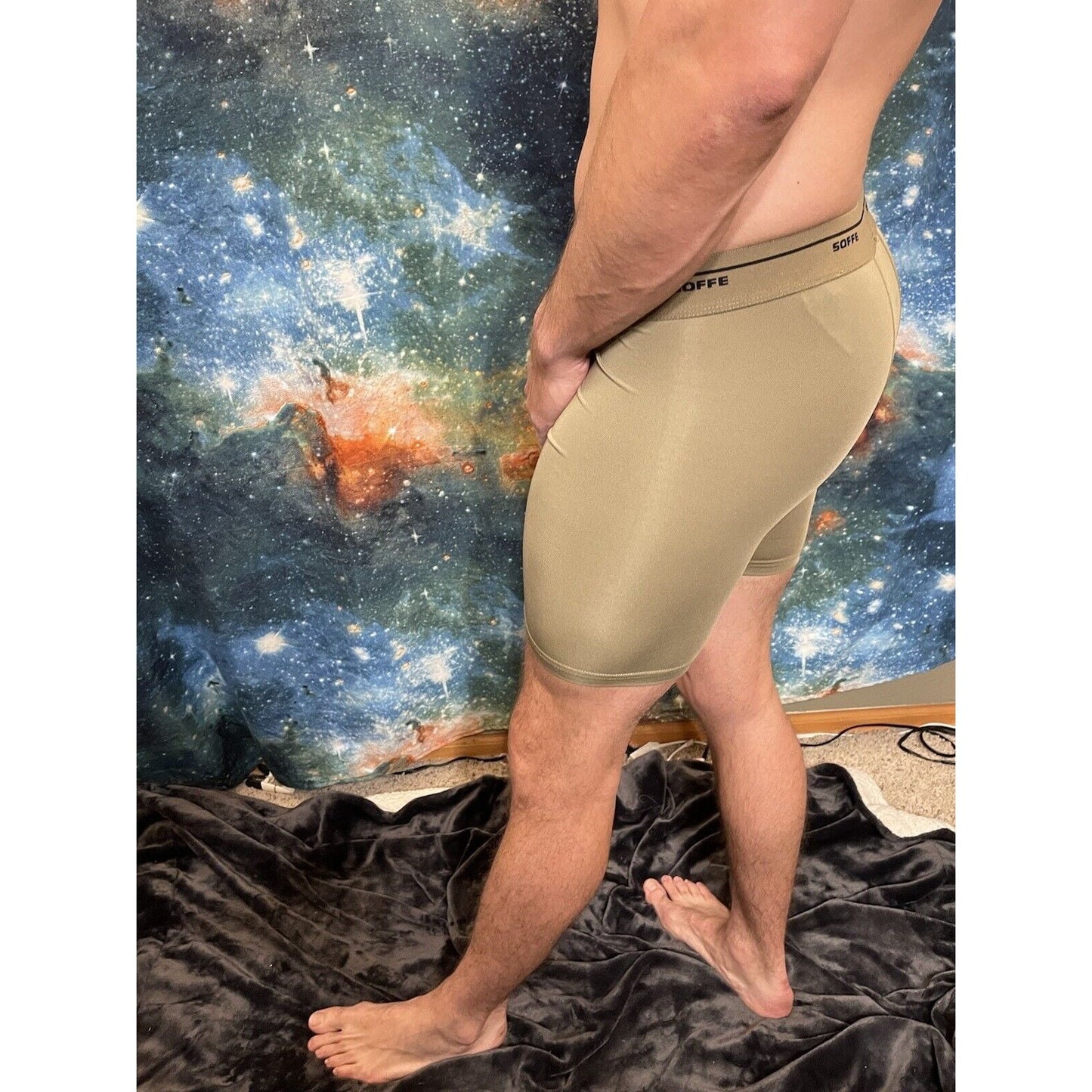 Men’s Athletic Compression Shorts Base Layer Tan Soffe small