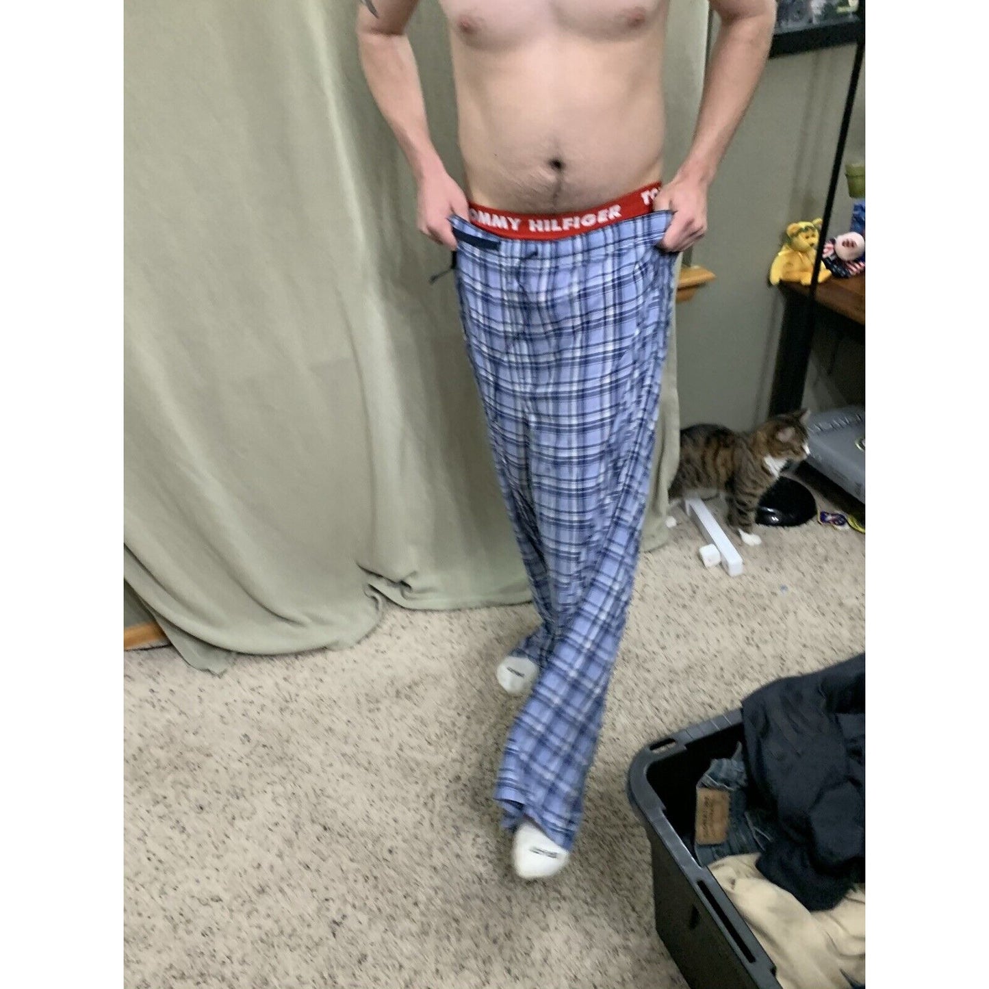 Hanes Tagless Men's Woven Sleep Pajama Lounge Blue Pants Drawstring XL