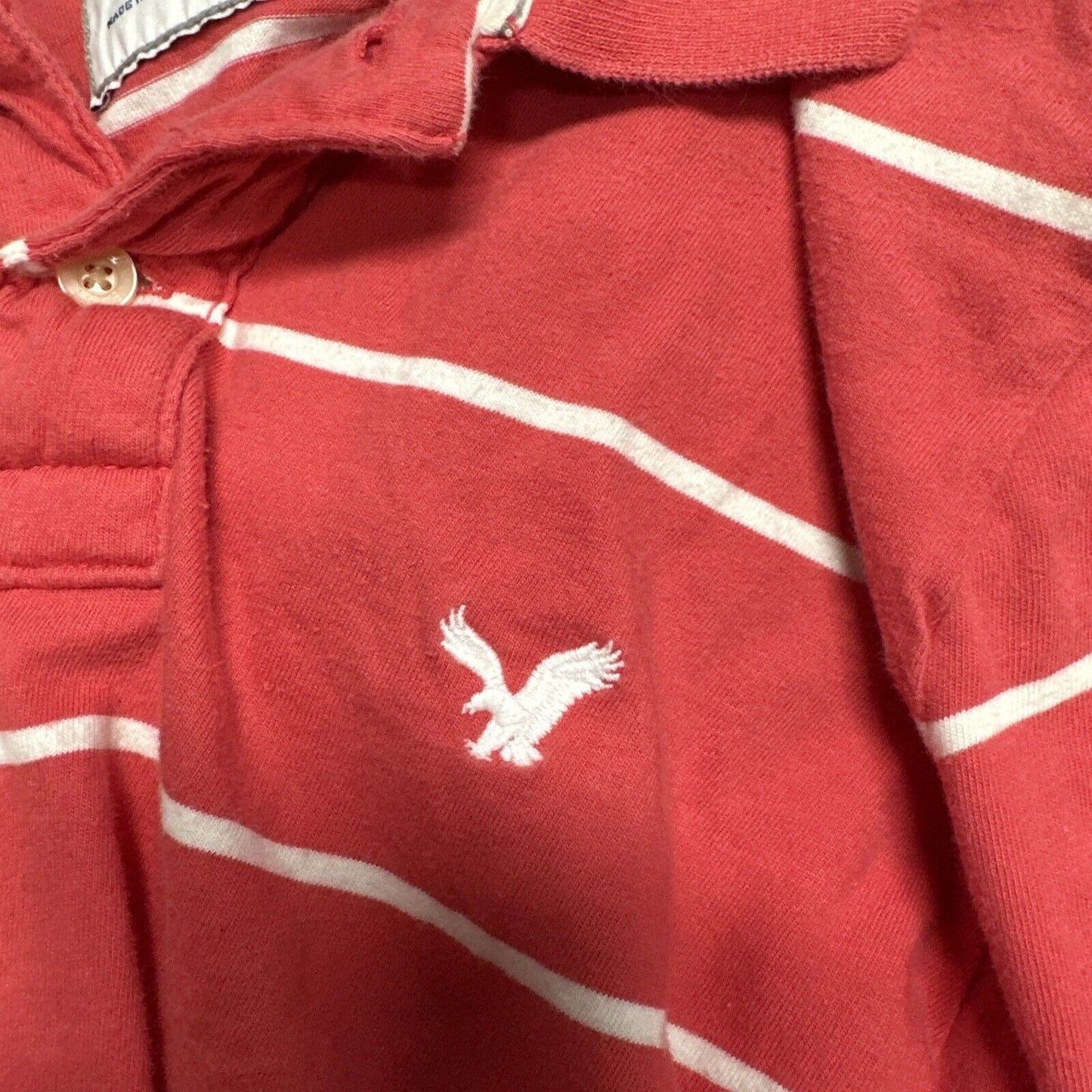 Salmon Pink Men’s Striped American Eagle Vintage Fit Large Polo Shirt
