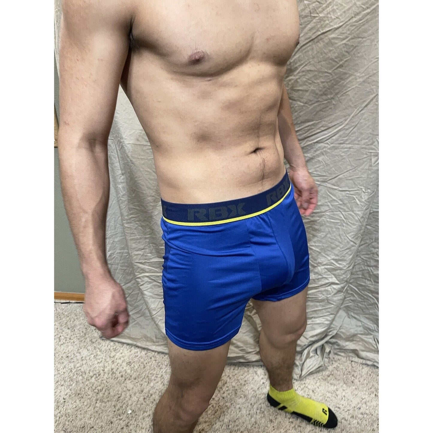 Men's RBX active polyester spandex royal blue compression boxer shorts Large