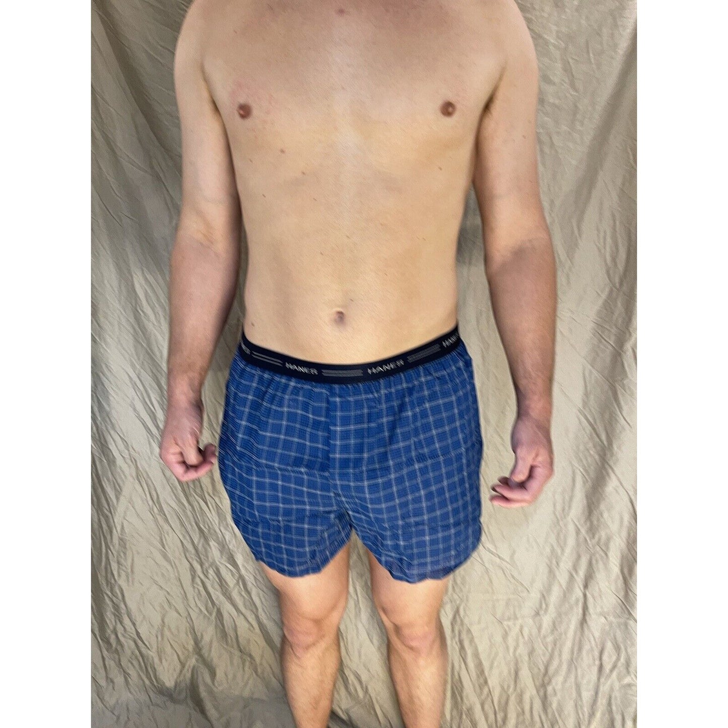 men's hanes comfort flex large blue plaid boxer shorts