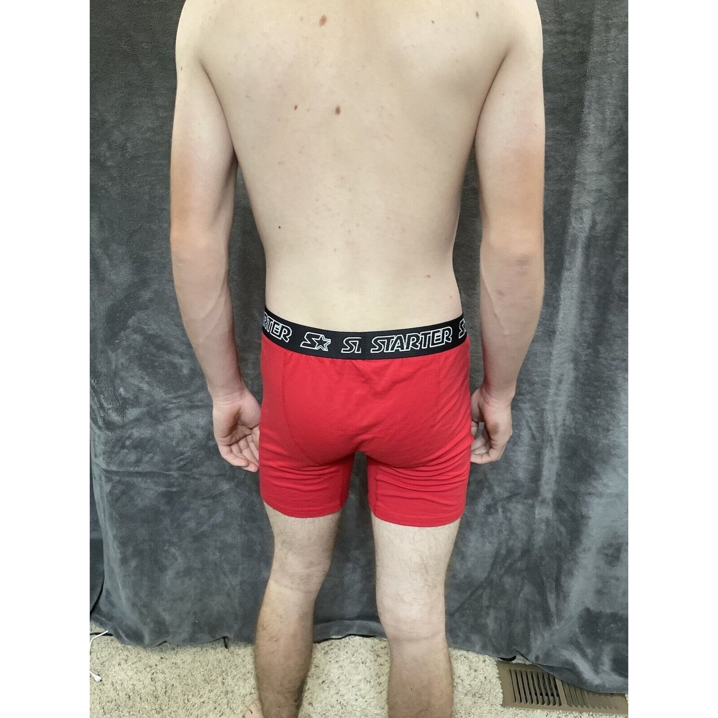 men's red starter black label large red boxer brief 5% spandex