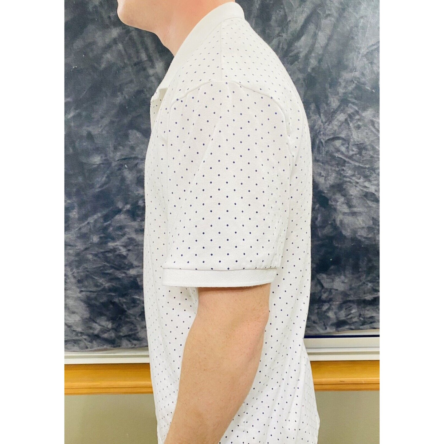 Old Navy White Cotton-blend with Dark Blue Polka Dots Men’s XXL Polo Shirt
