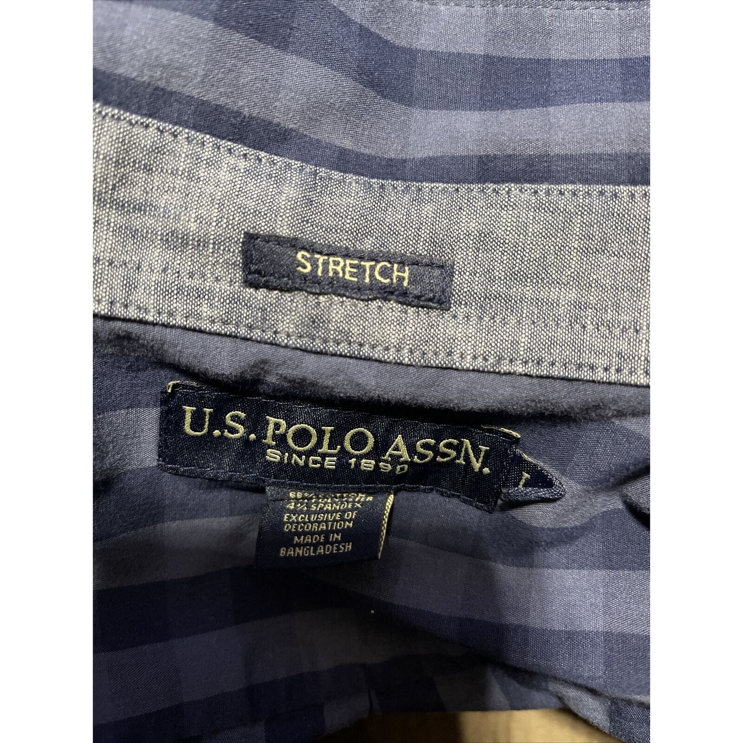 US Polo Assn men long slv Plaid BLUE Button-Front SHIRT stretch cotton