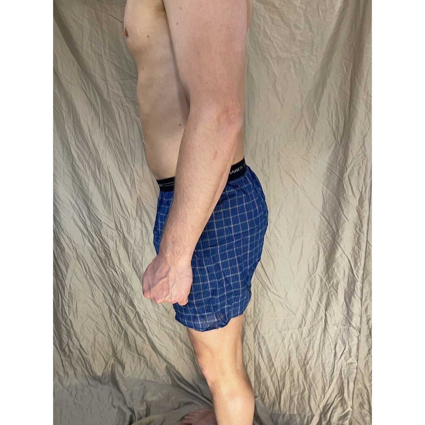men's hanes comfort flex large blue plaid boxer shorts